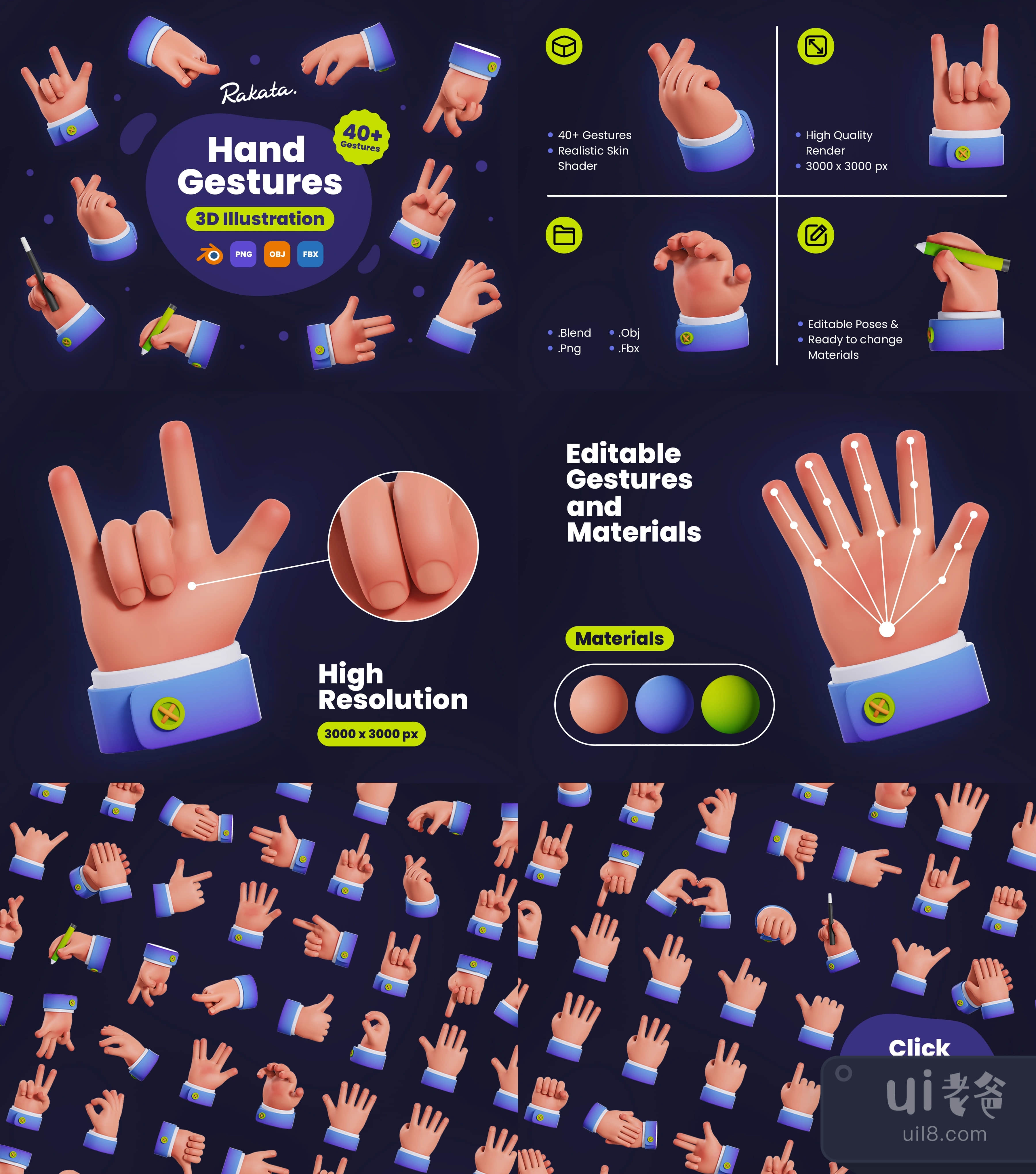 手势3D插图 (Hand Gestures 3D Illustration)插图1