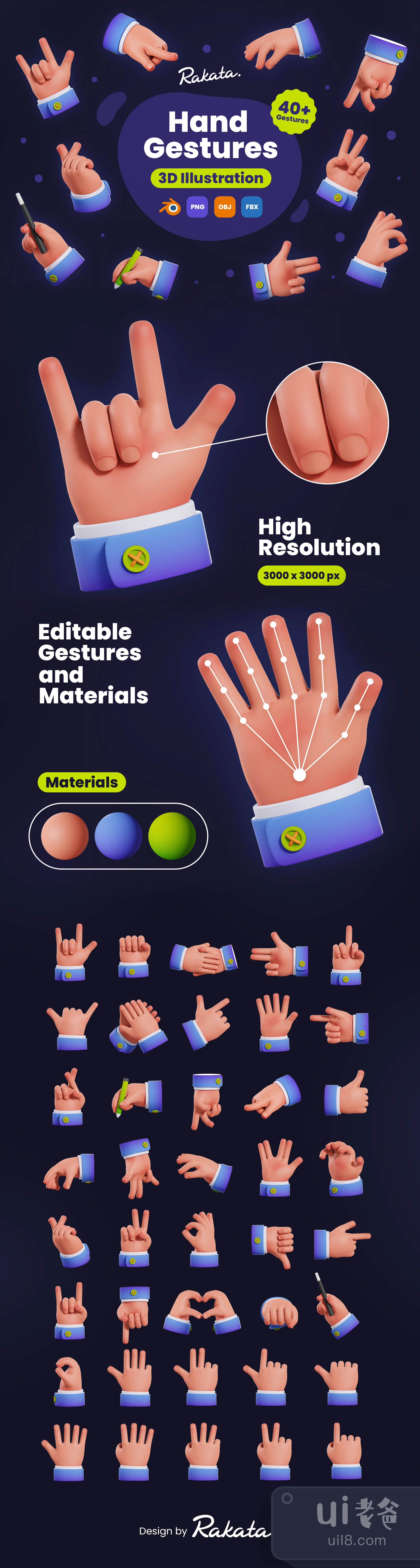 手势3D插图 (Hand Gestures 3D Illustration)插图