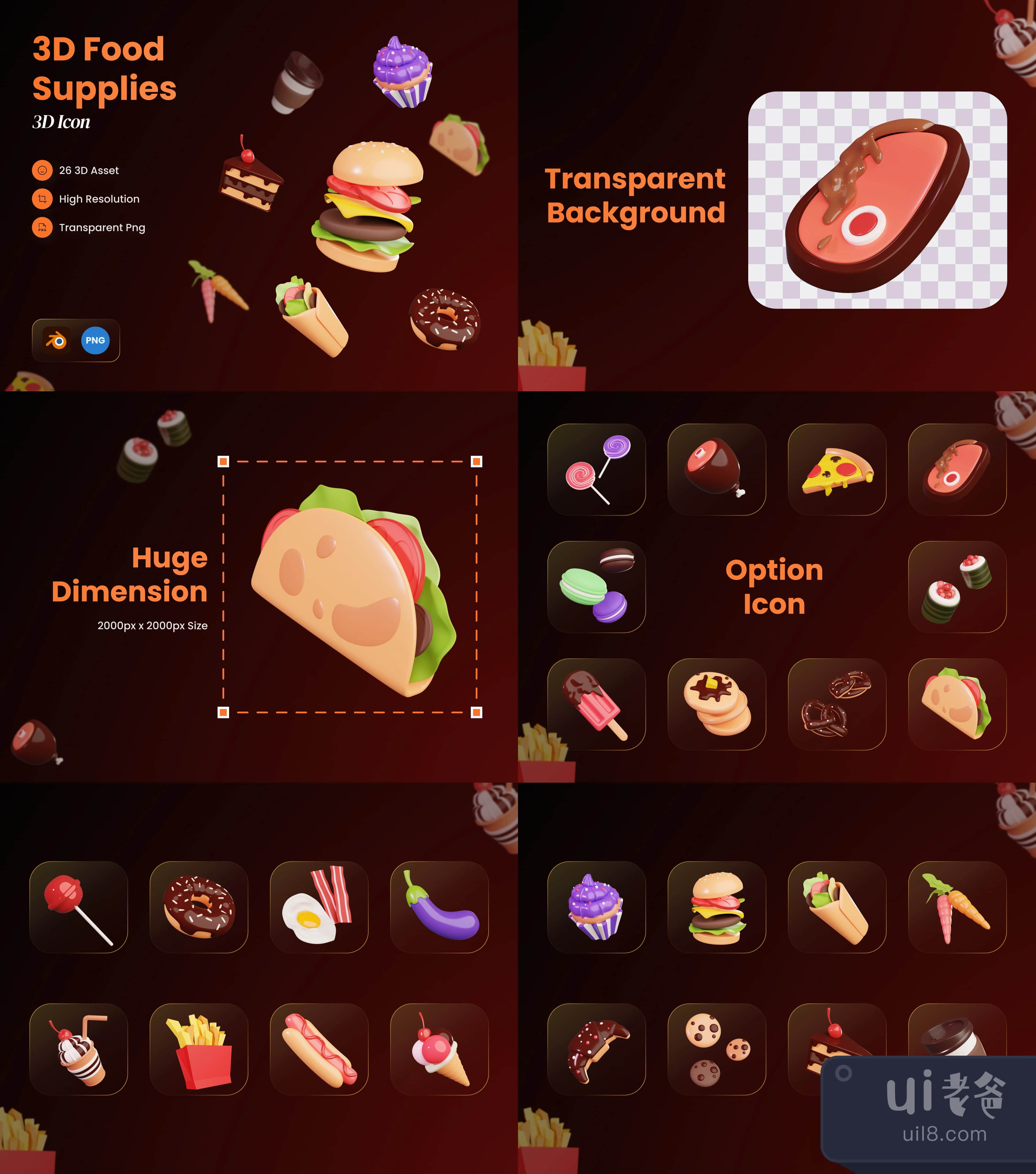 食品供应3D图标 (Food Supplies 3D Icons)插图1