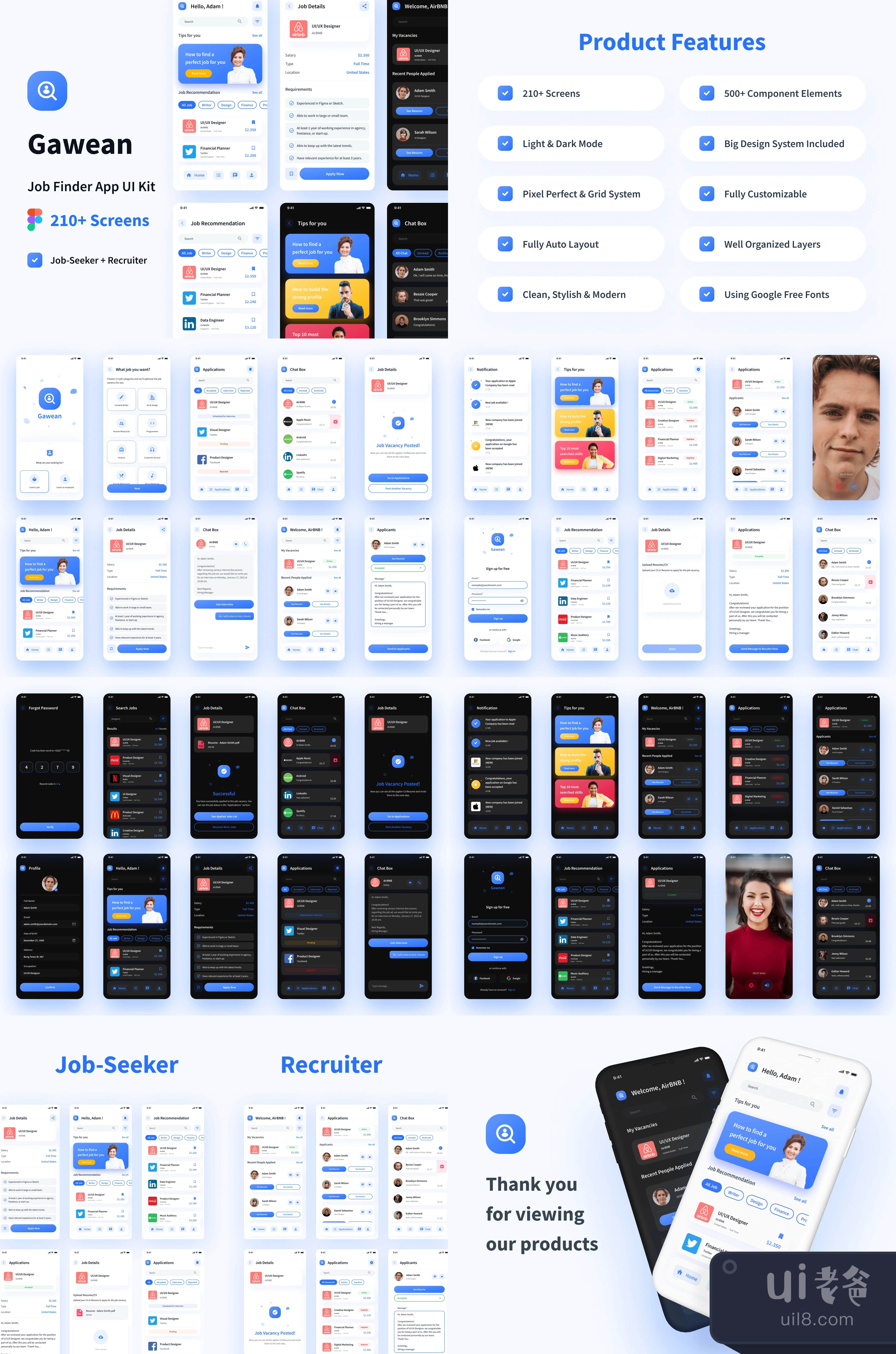 Gawean - 工作搜索应用UI包 (Gawean - Job Finder App UI Kit)插图