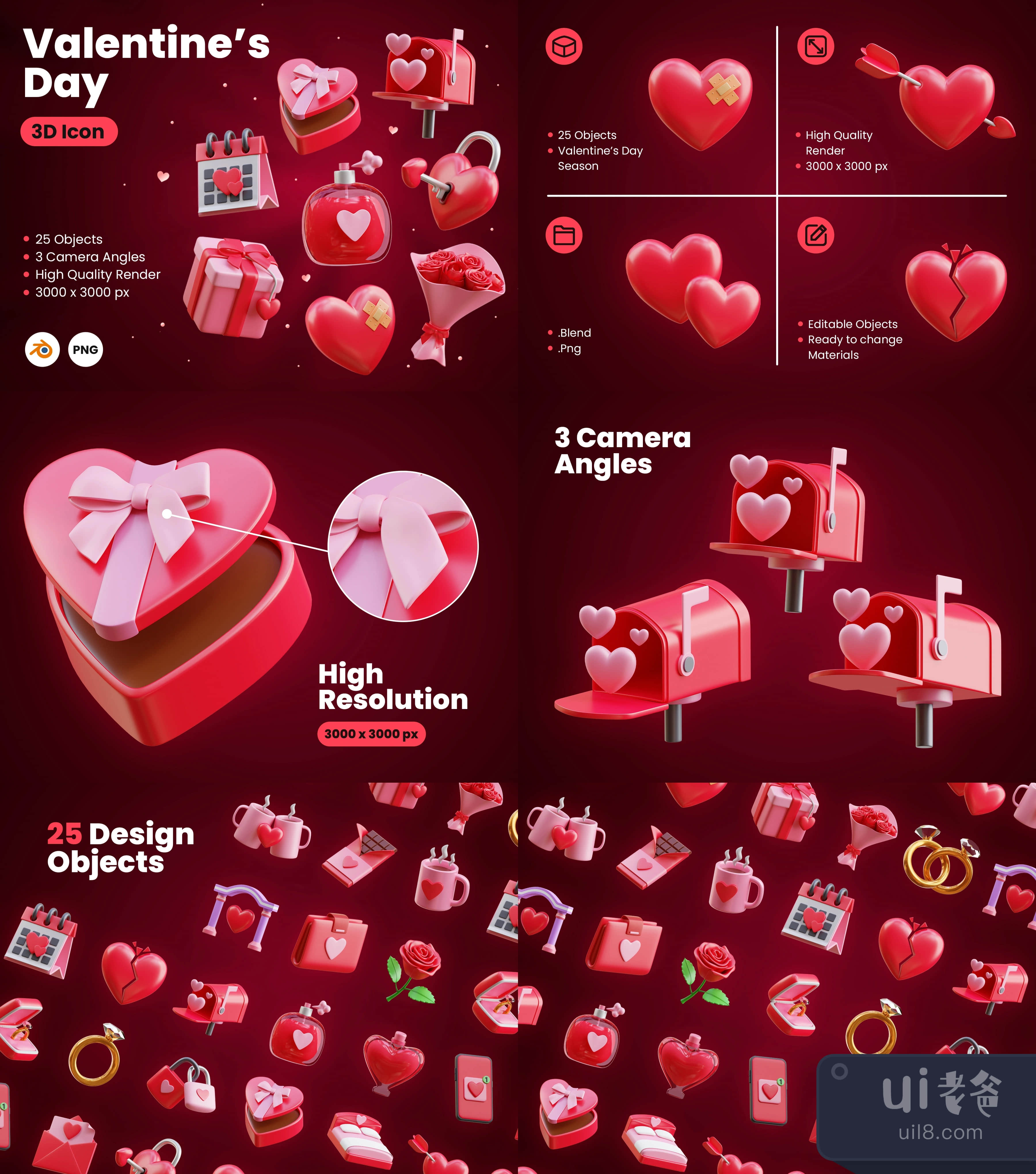 情人节3D图标 (Valentine's Day 3D Icon)插图1
