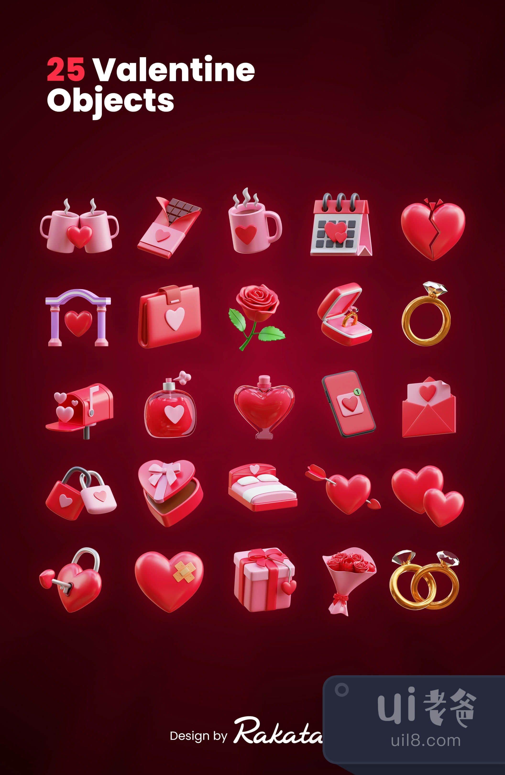 情人节3D图标 (Valentine's Day 3D Icon)插图