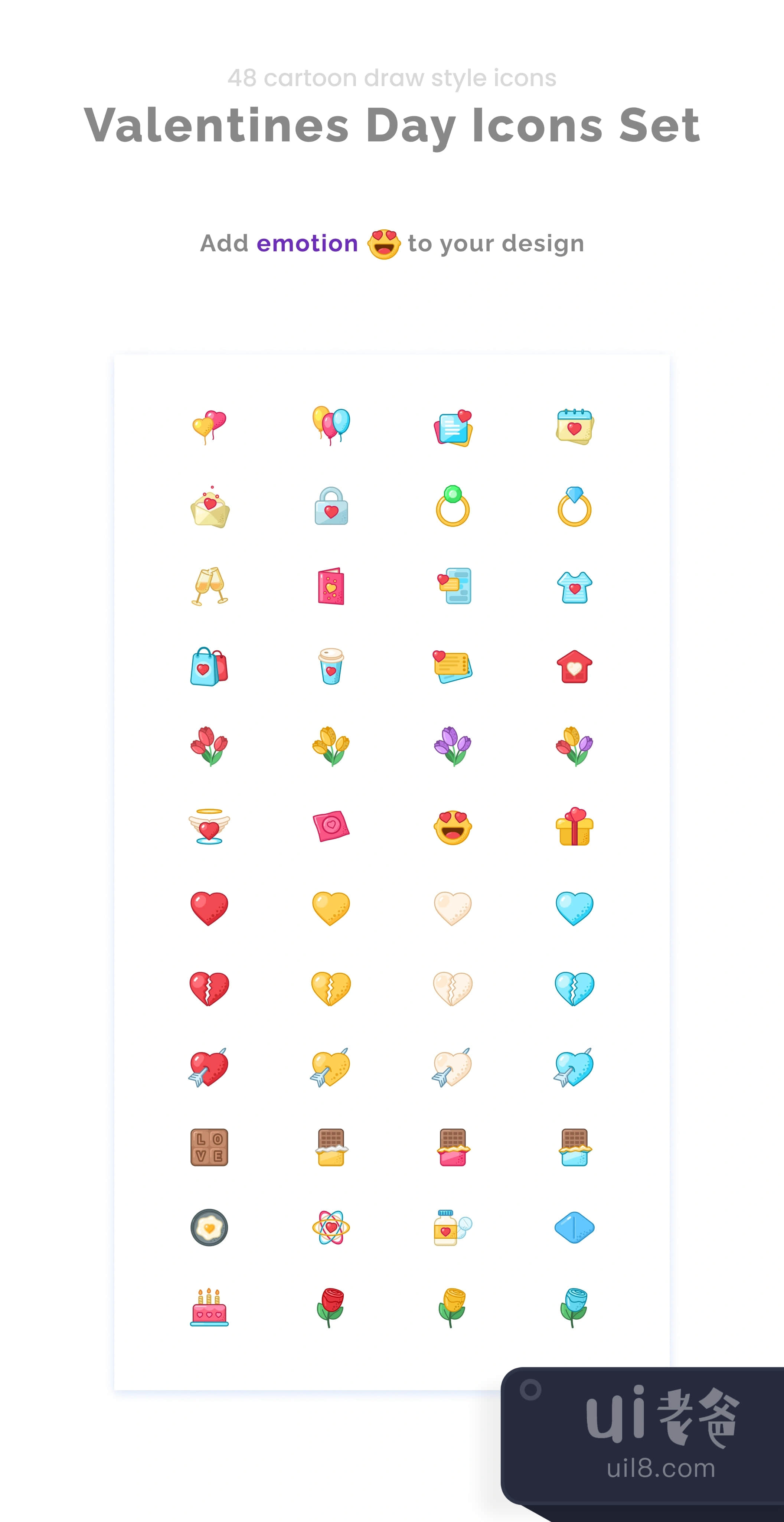 情人节图标集 (Valentines Day Icons Set)插图