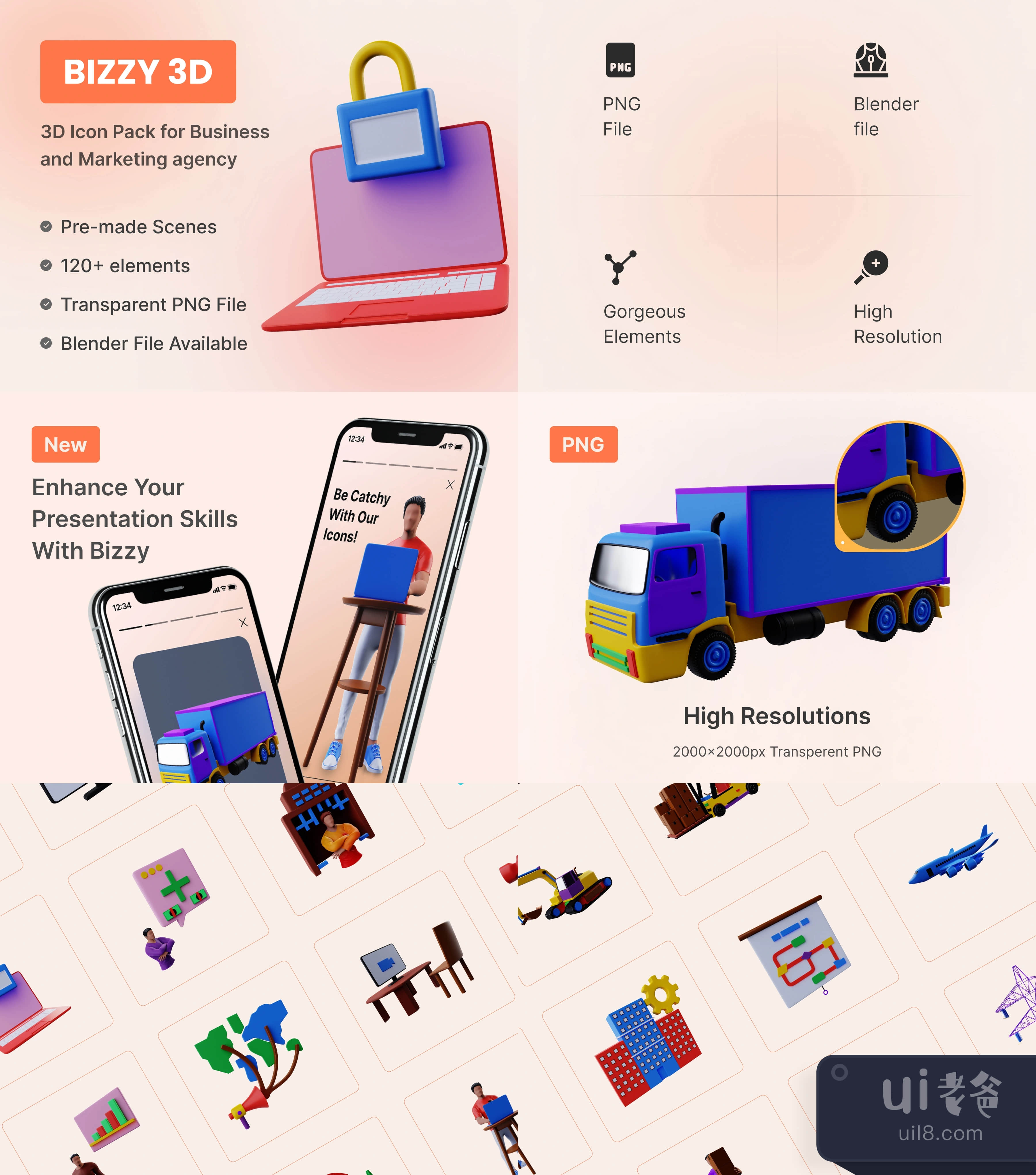 商务和营销机构的Bizzy 3D图标包 (Bizzy 3D Icon Pack for Business and Marketing agency)插图