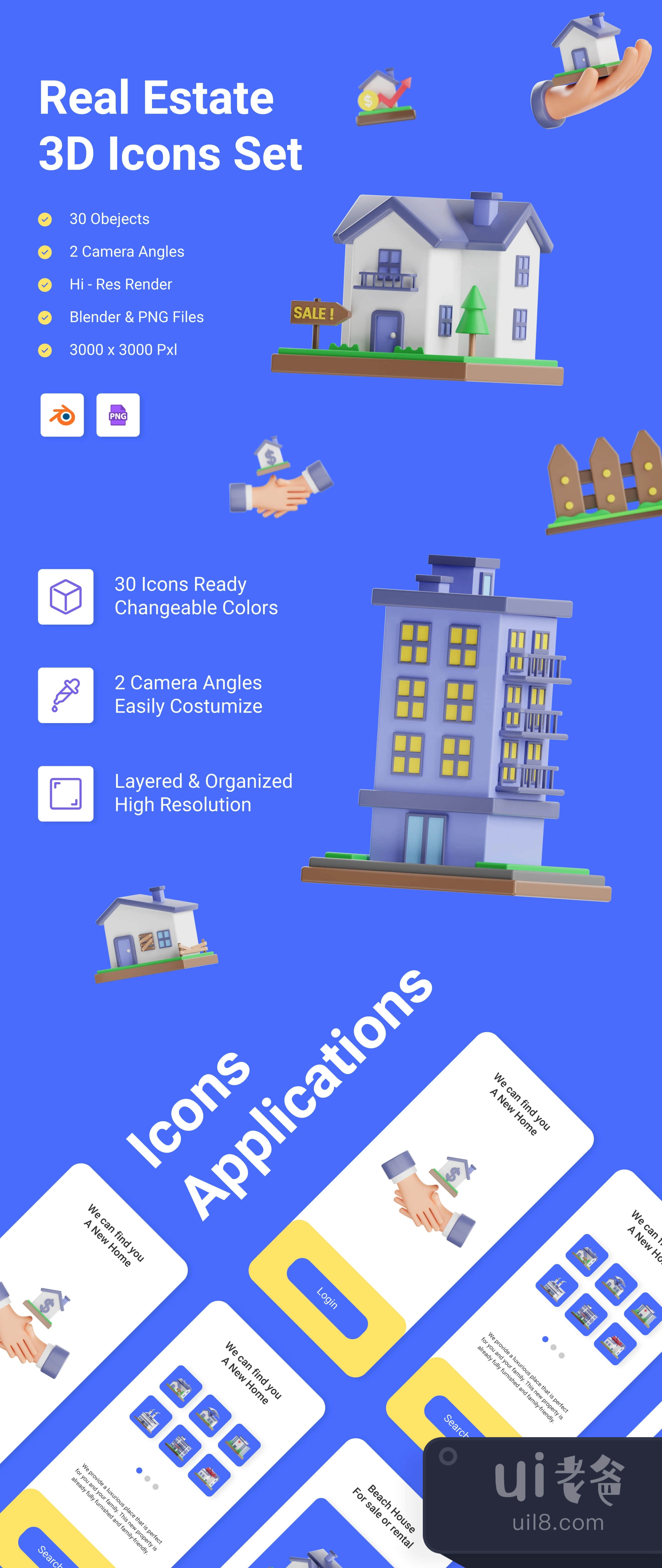 房地产三维图标集 (Real Estate 3D Icons Set)插图