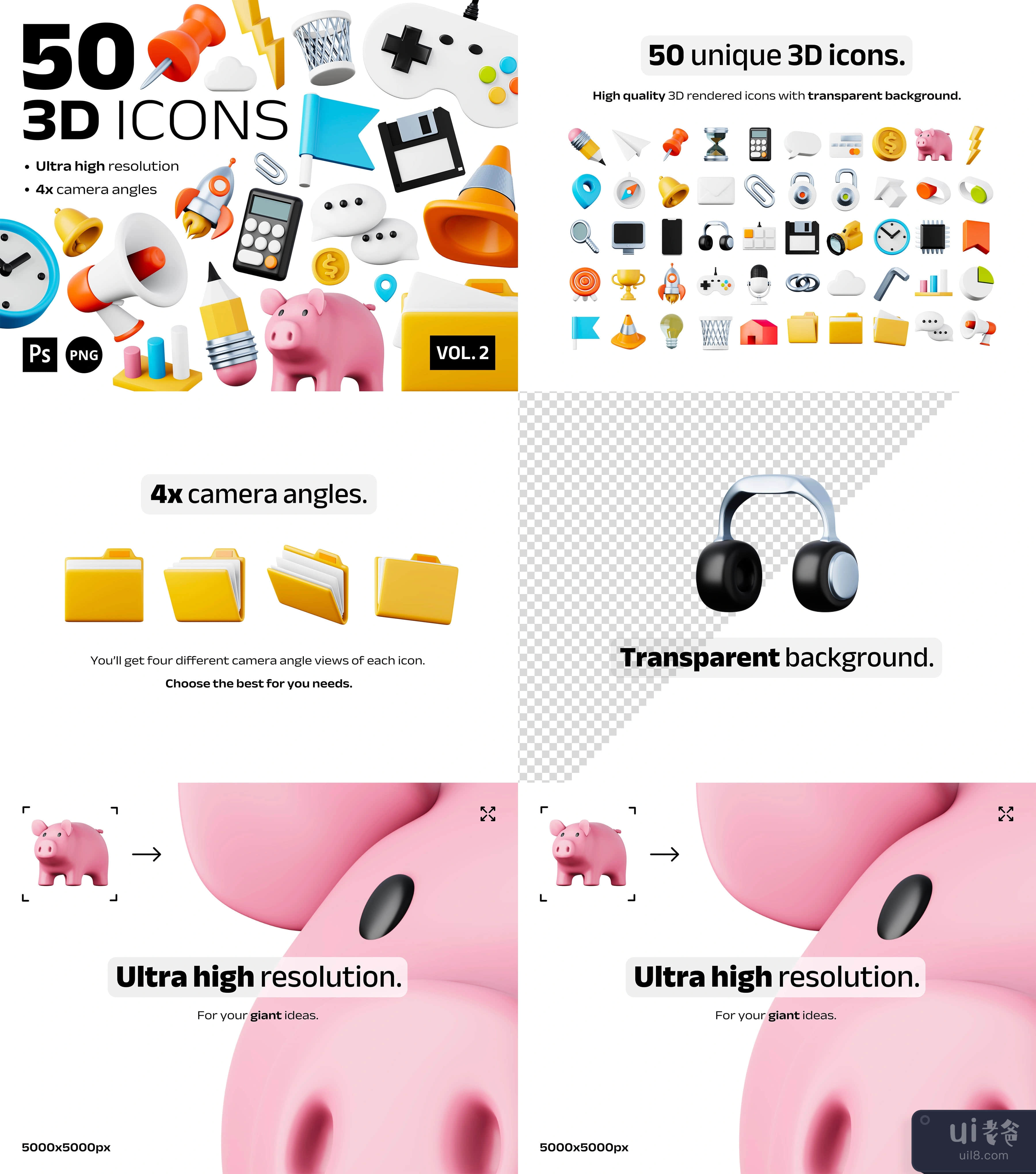 50个独特的3D图标Vol.2 - 办公室 (50 unique 3D icons Vol. 2 - Office)插图1