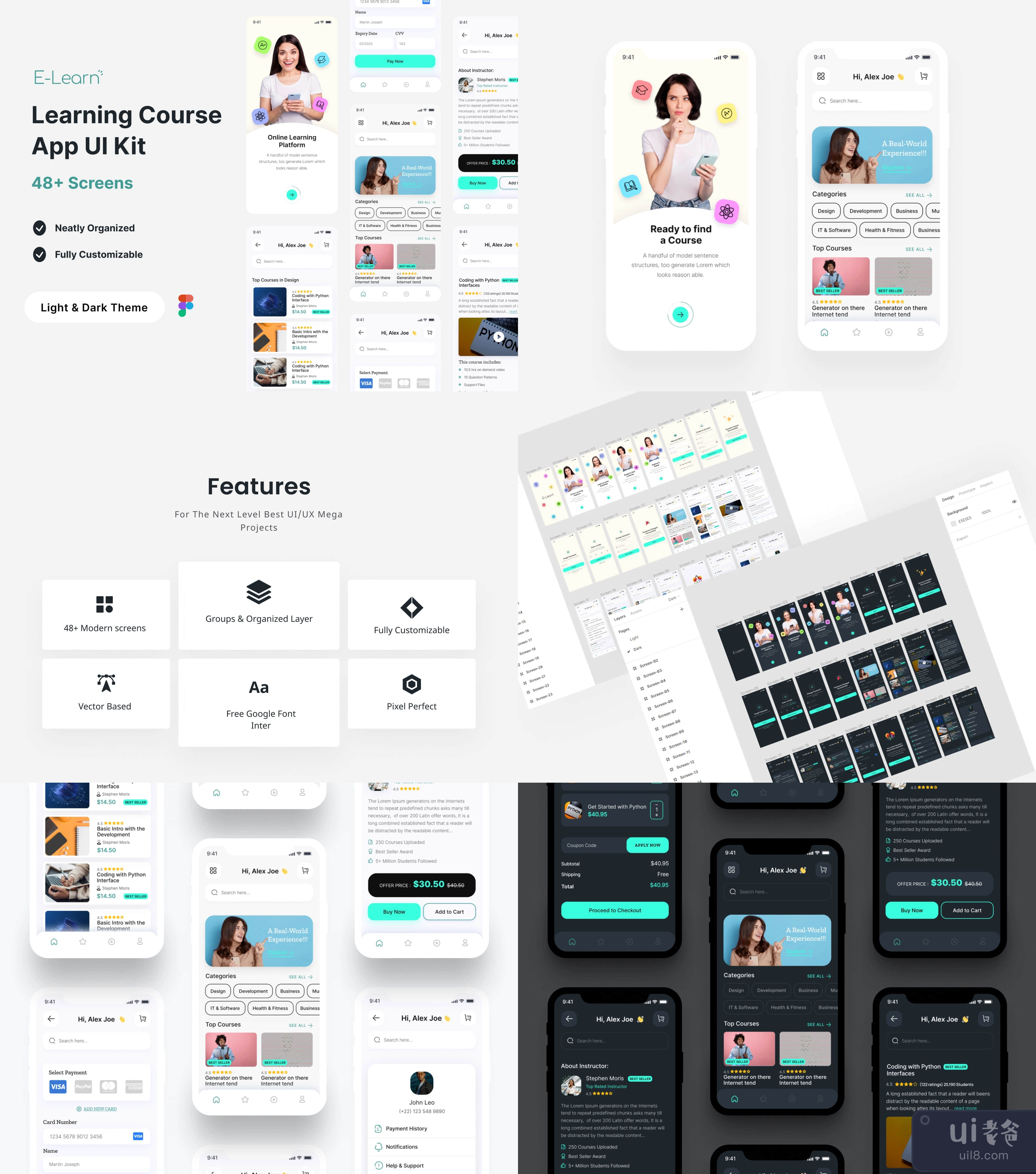 教育学习课程App UI Kit-E-learn (Education Learning Course App UI Kit-E-learn)插图