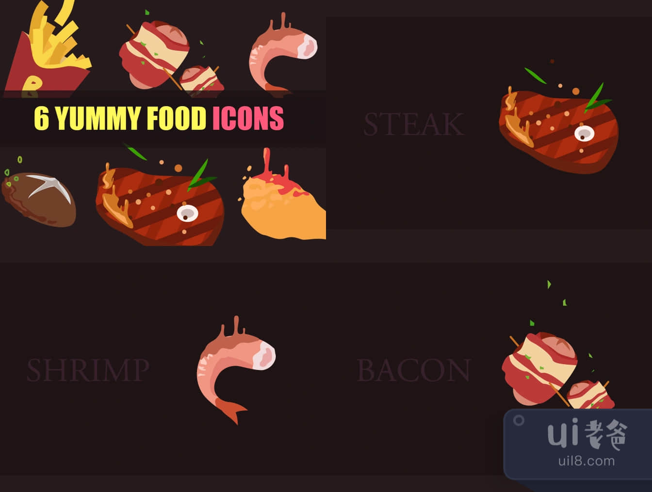 6个美味的食物图标 (6 Yummy Food Icons)插图1
