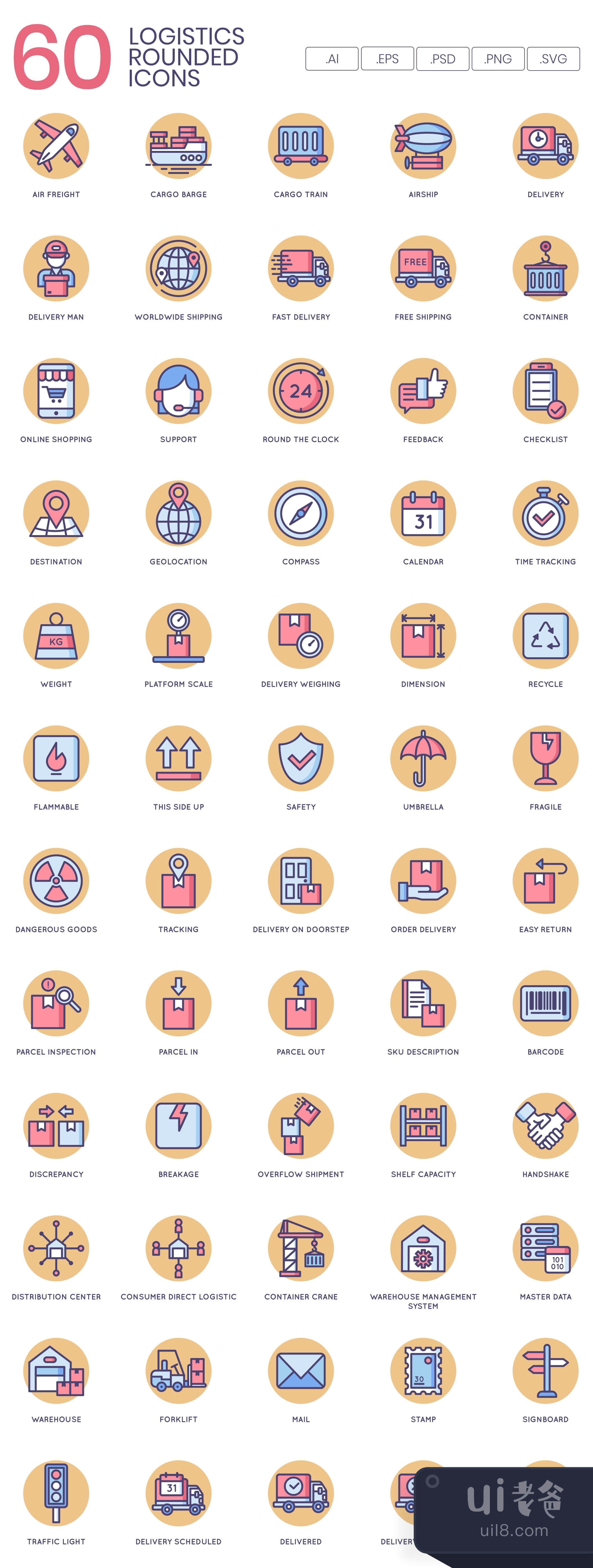 60个物流图标 奶油糖系列 (60 Logistics Icons  Butterscotch Se插图