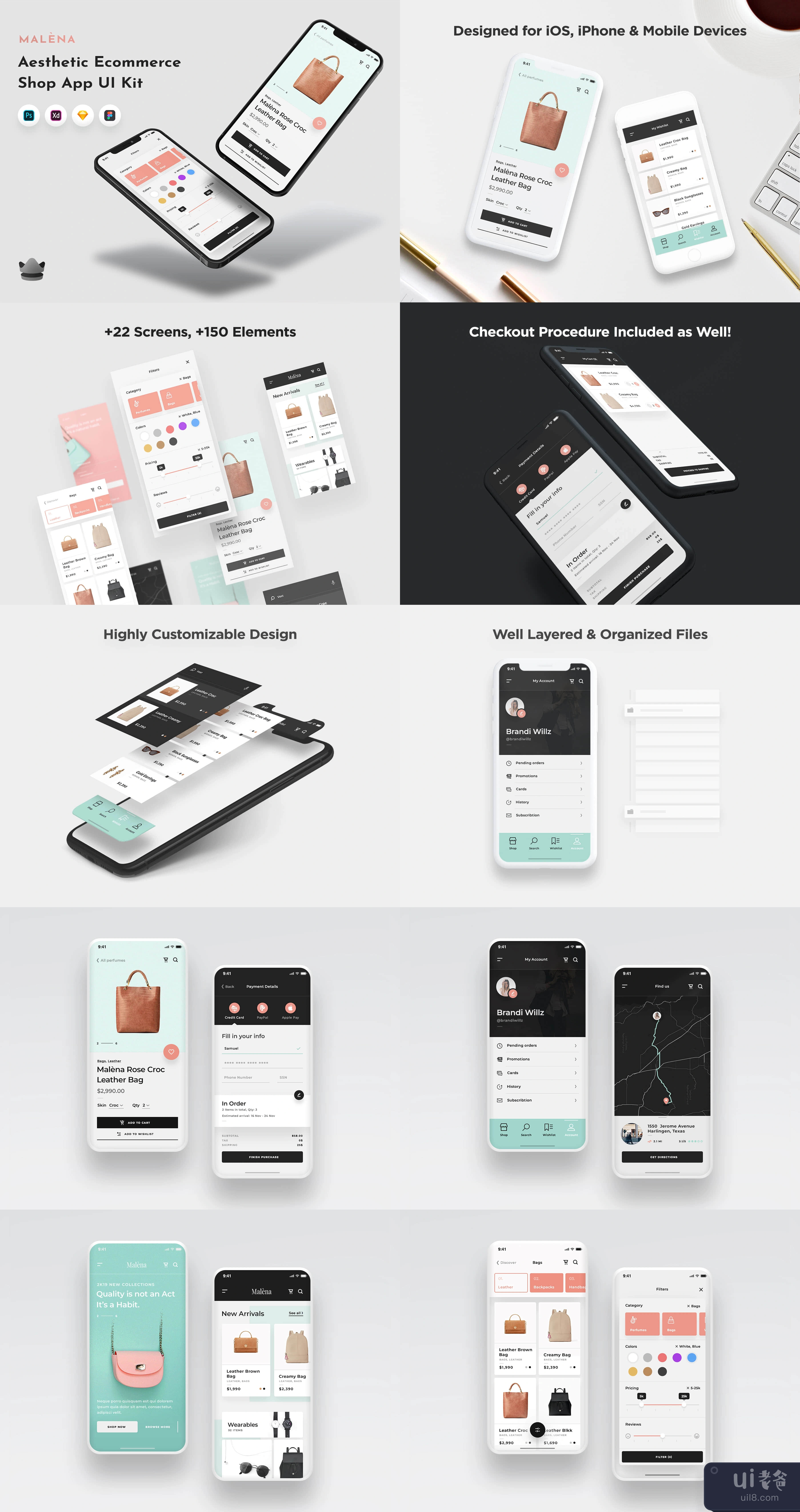 Malena - 购物移动UI套件 (Malena - Shopping Mobile UI Kit)插图1