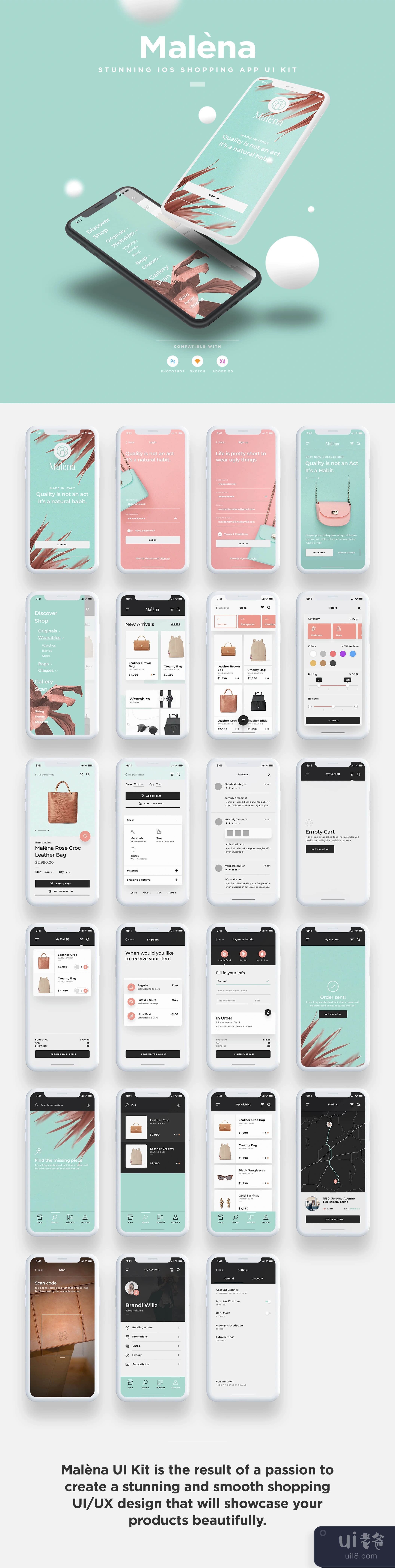 Malena - 购物移动UI套件 (Malena - Shopping Mobile UI Kit)插图