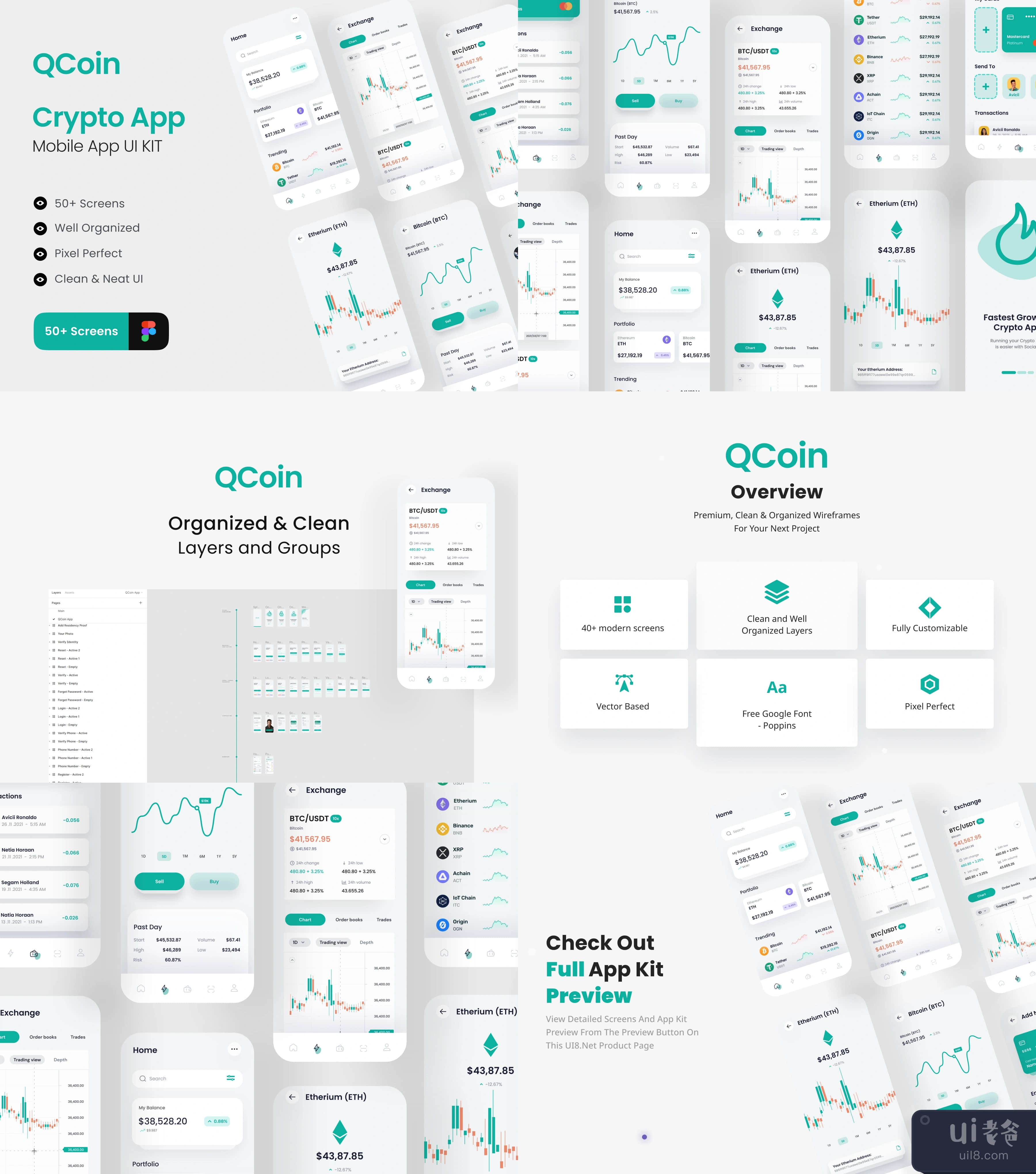 QCoin – 加密货币移动应用UI KIT (QCoin – Crypto Mobile App UI KIT)插图