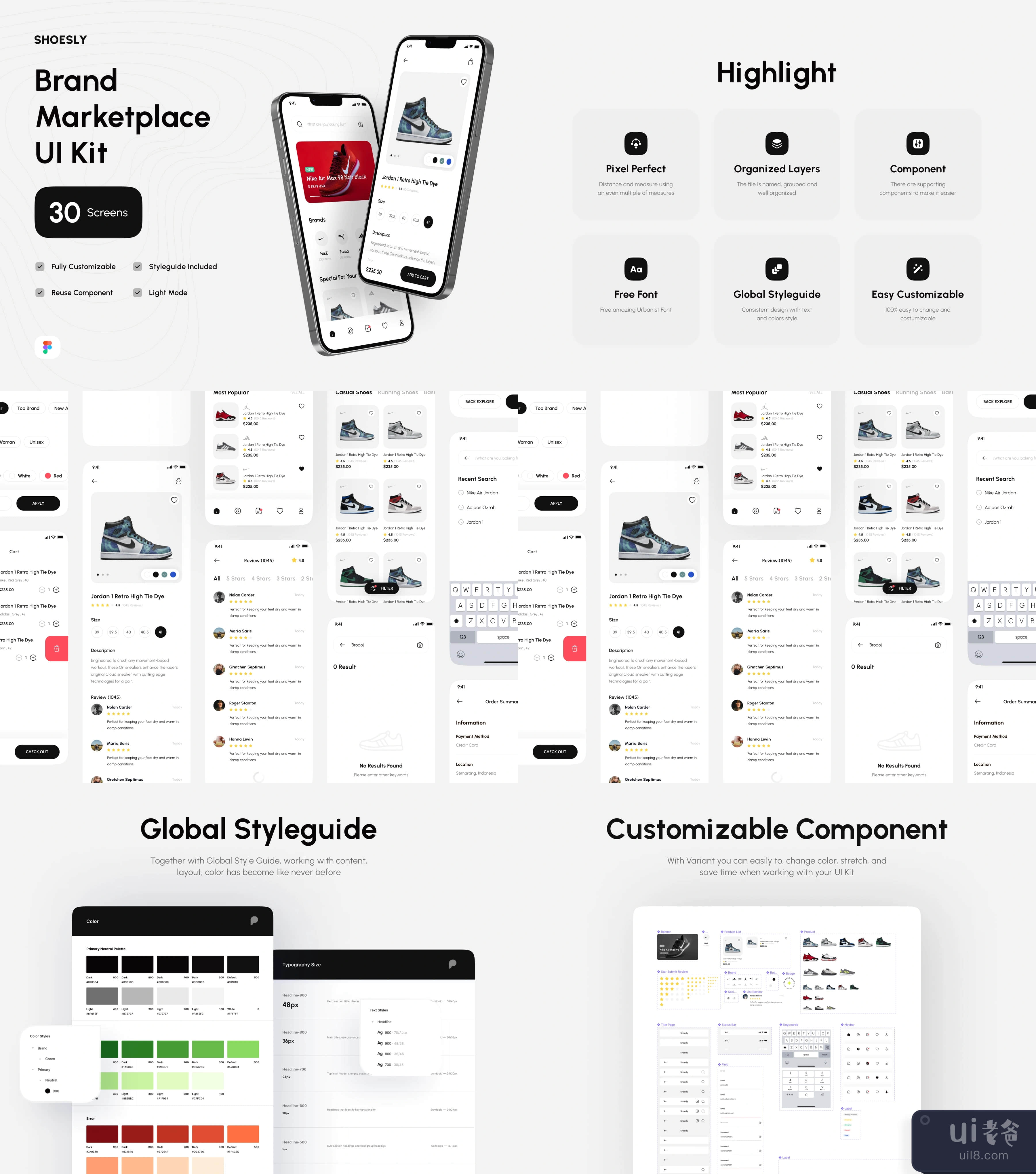 Shoesly - 品牌市场应用UI Kit (Shoesly - Brand Marketplace App UI Kit)插图