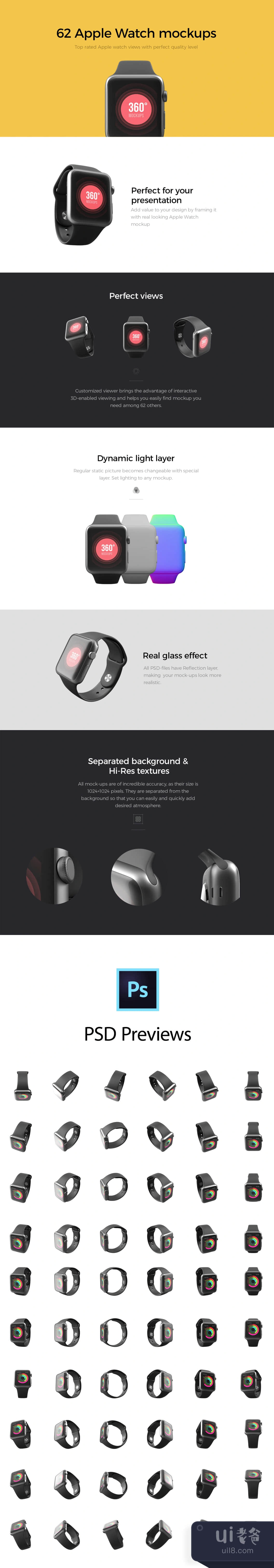 62个苹果手表模拟图 (62 Apple Watch Mockups)插图