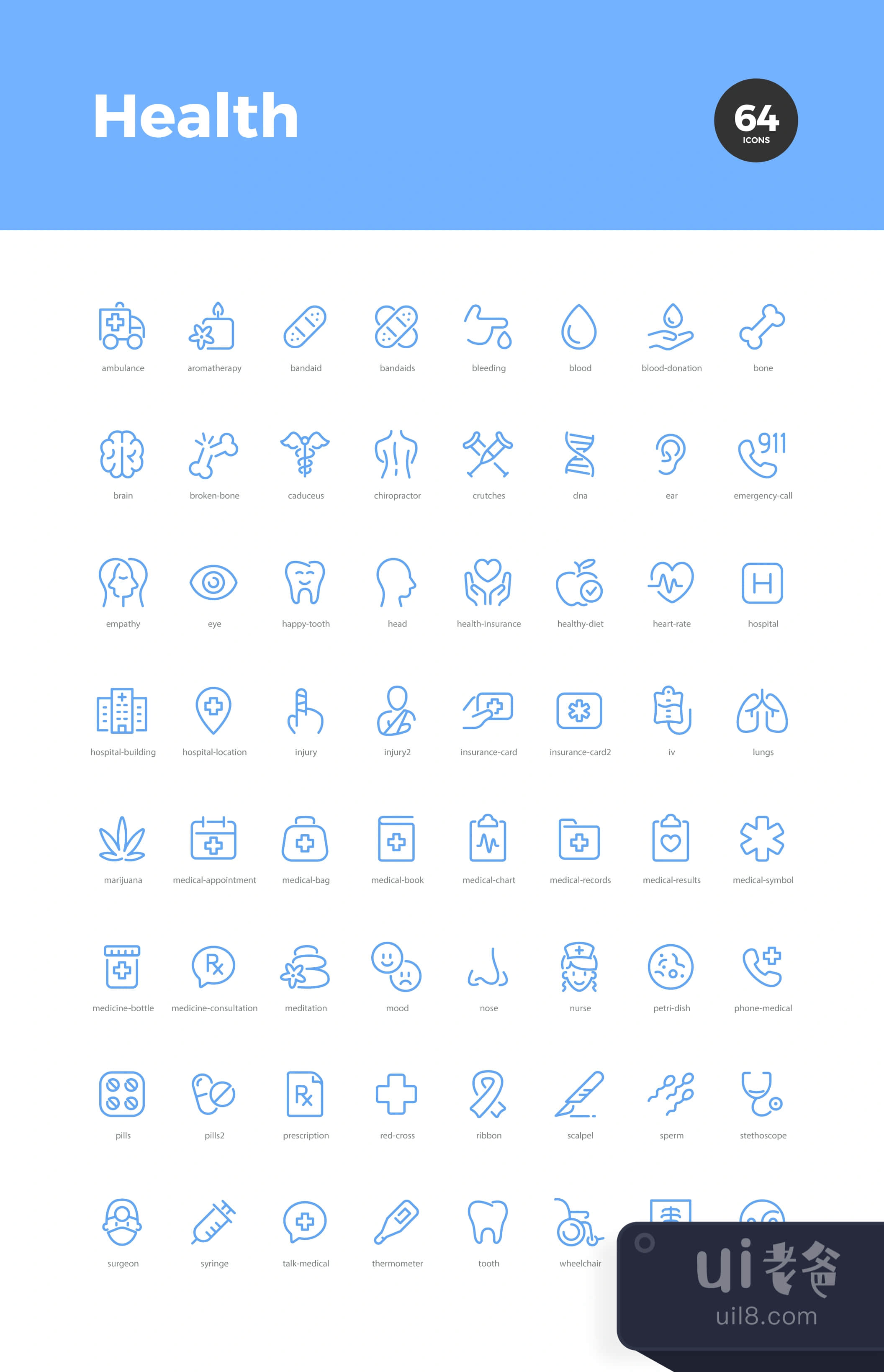 64个健康图标 (64 Health Icons)插图