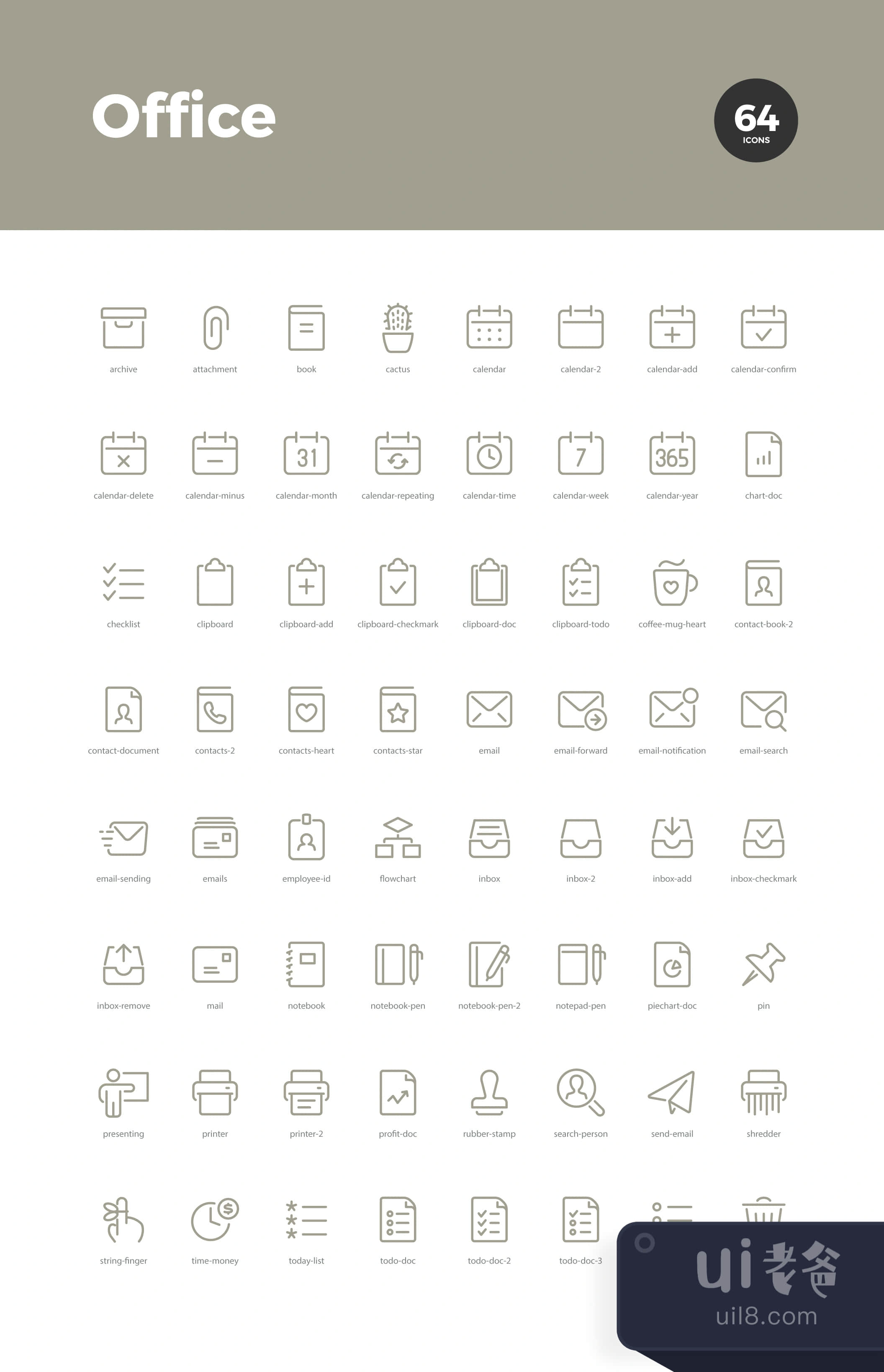 64个办公室图标 (64 Office Icons)插图