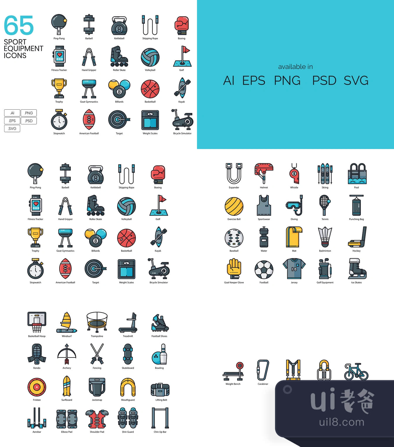 65个运动器材图标 (65 Sport Equipment Icons)插图1