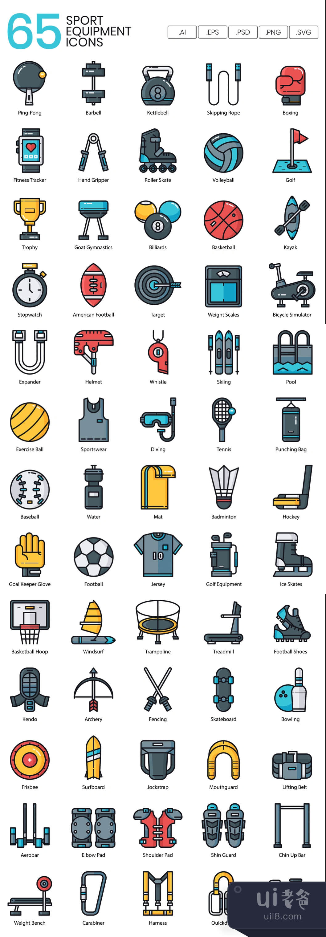 65个运动器材图标 (65 Sport Equipment Icons)插图