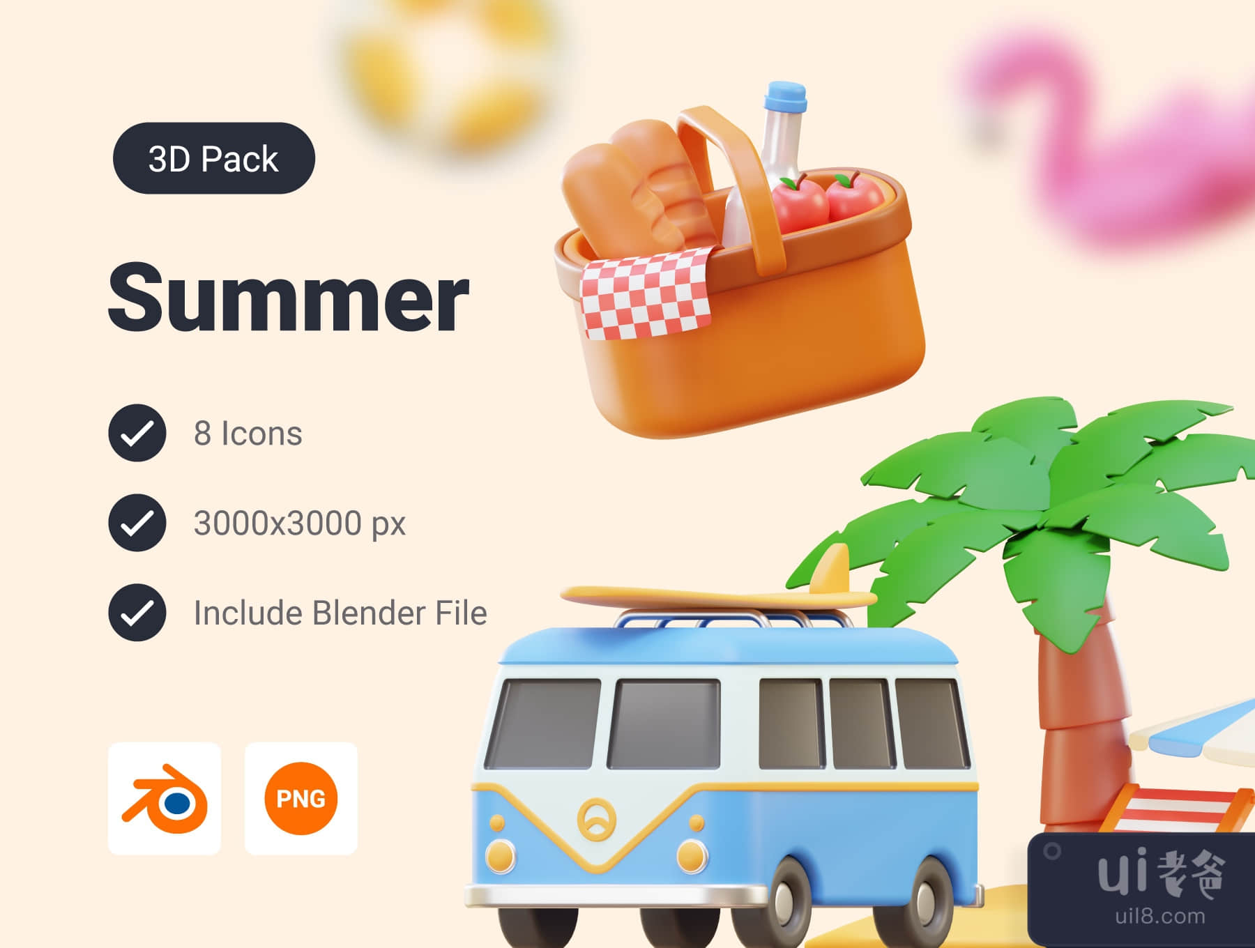 暑假3D图标包 (Summer Vacation 3D Icon Pack)插图5