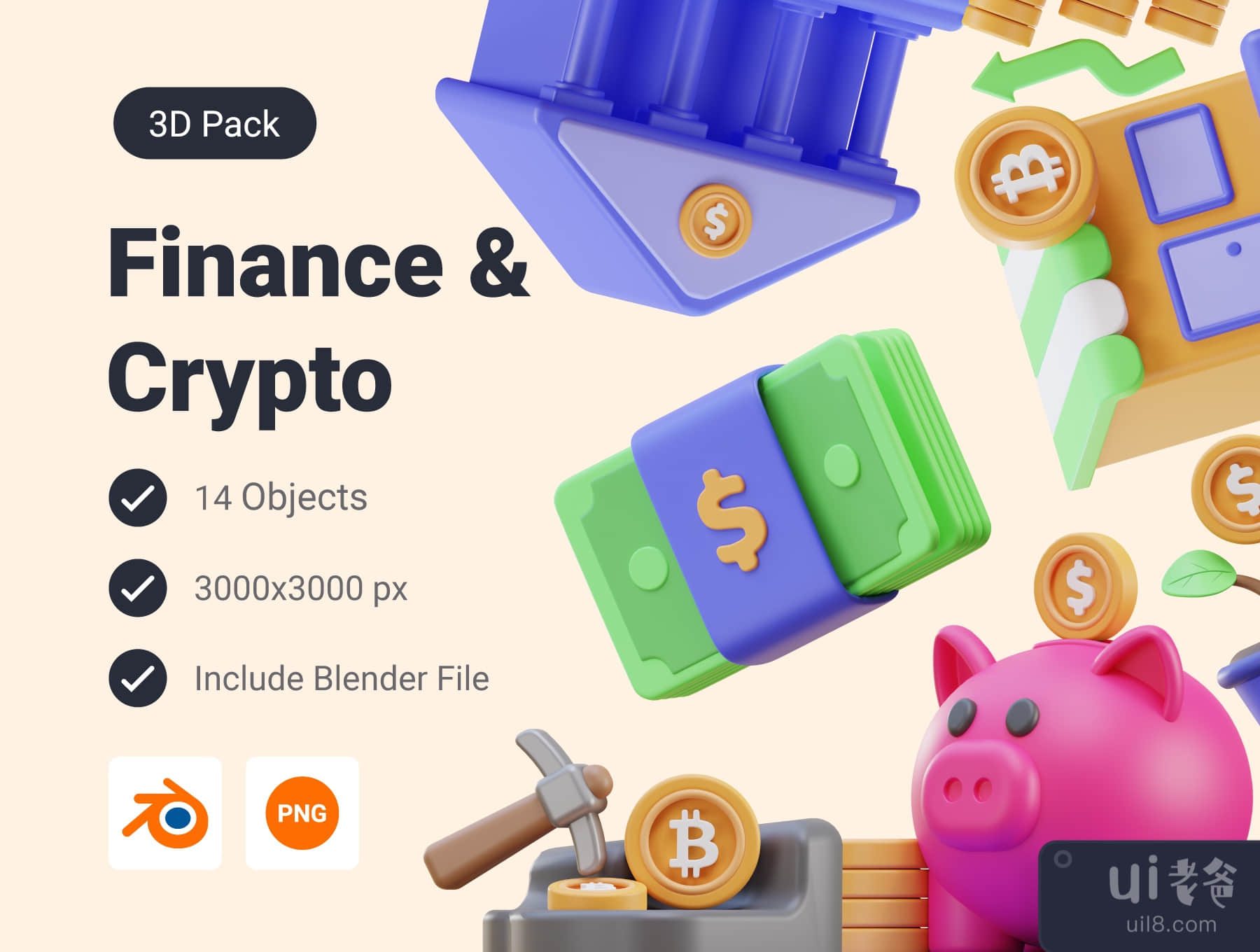 金融和加密货币3D图标包 (Finance & Crypto 3D Icon Pack)插图