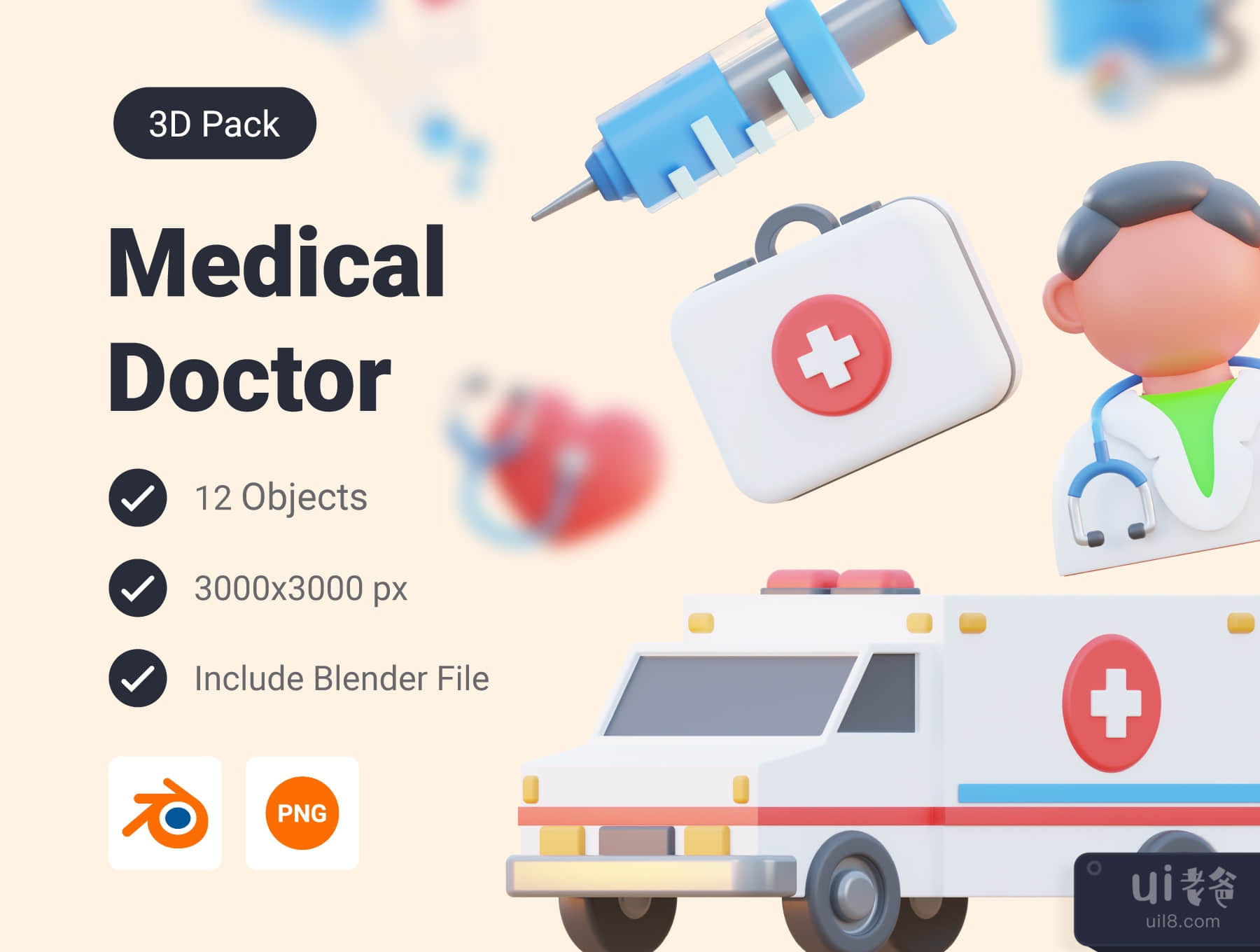 医疗和医生3D图标包 (Medical & Doctor 3D Icon Pack)插图