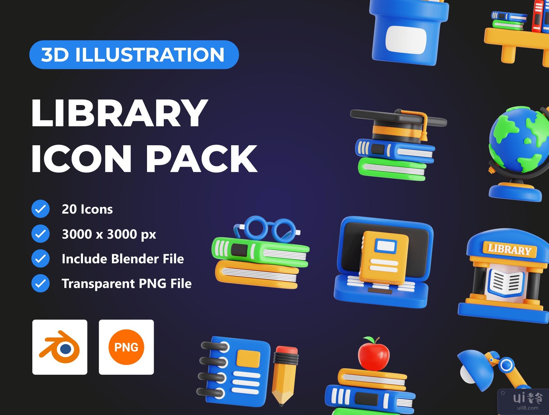 图书馆 3D 图标包 (Library 3D Icon Pack)插图5