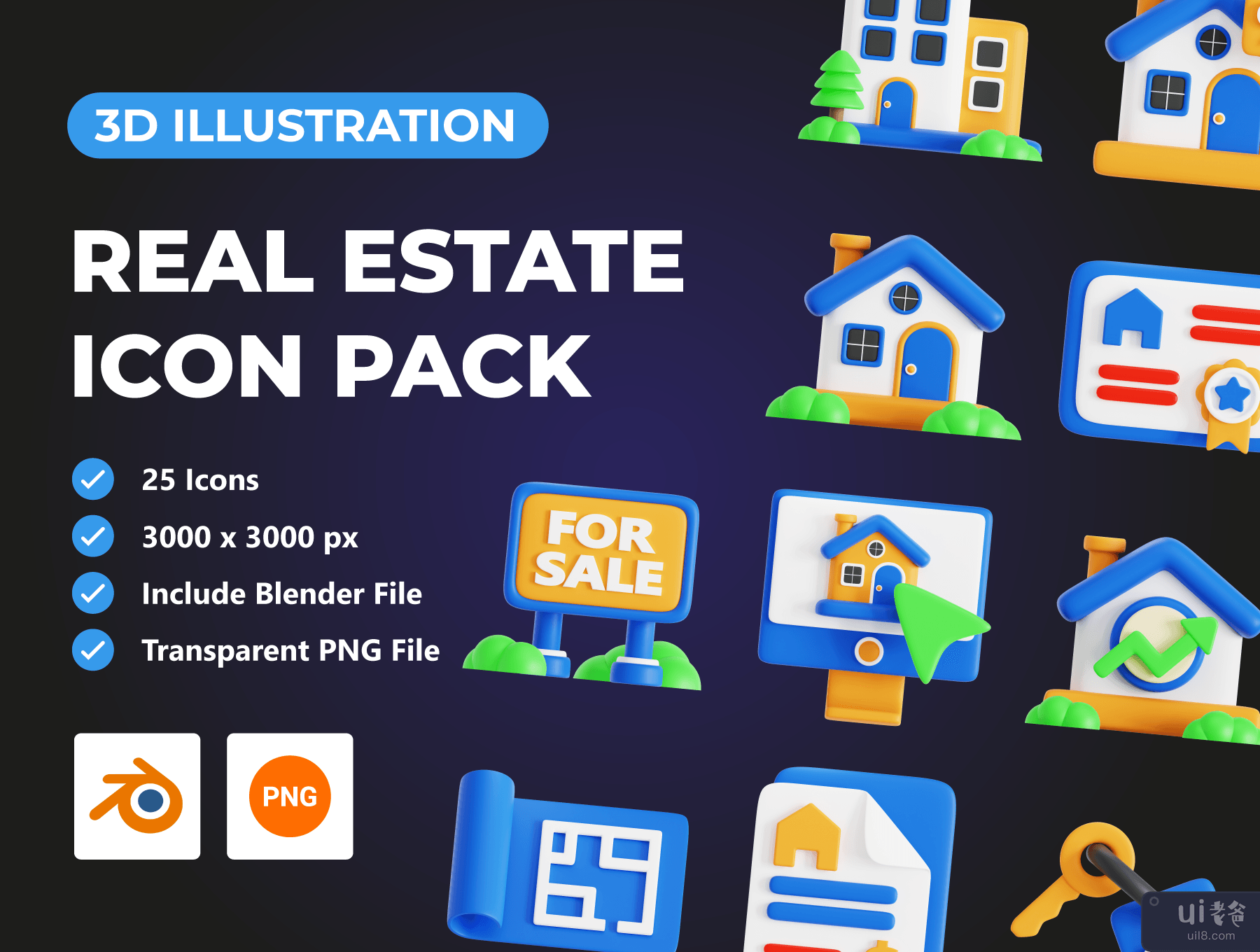 房地产 3D 图标包 (Real Estate 3D Icon Pack)插图5