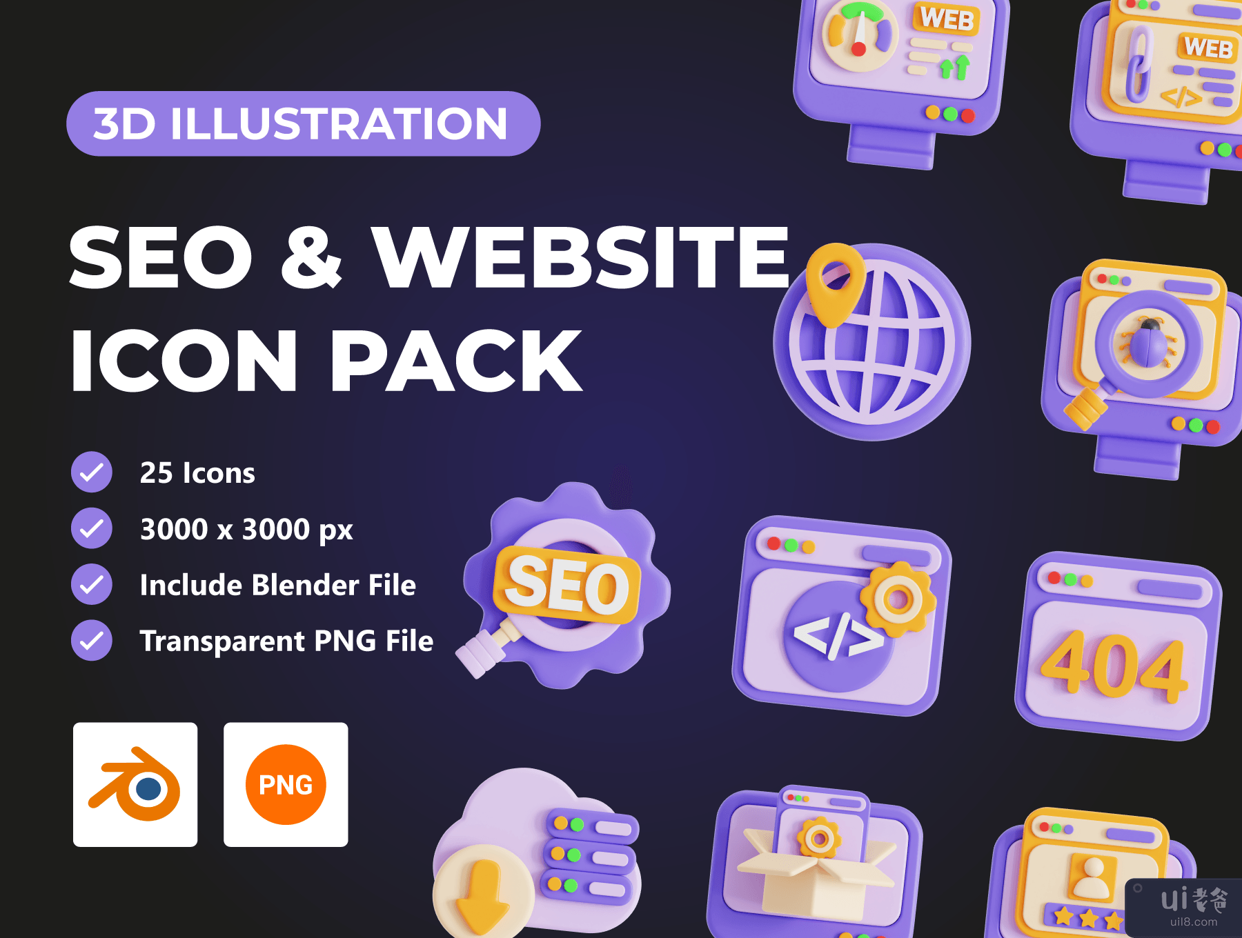 搜索引擎优化和网站 3D 图标包 (SEO & Website 3D Icon Pack)插图5