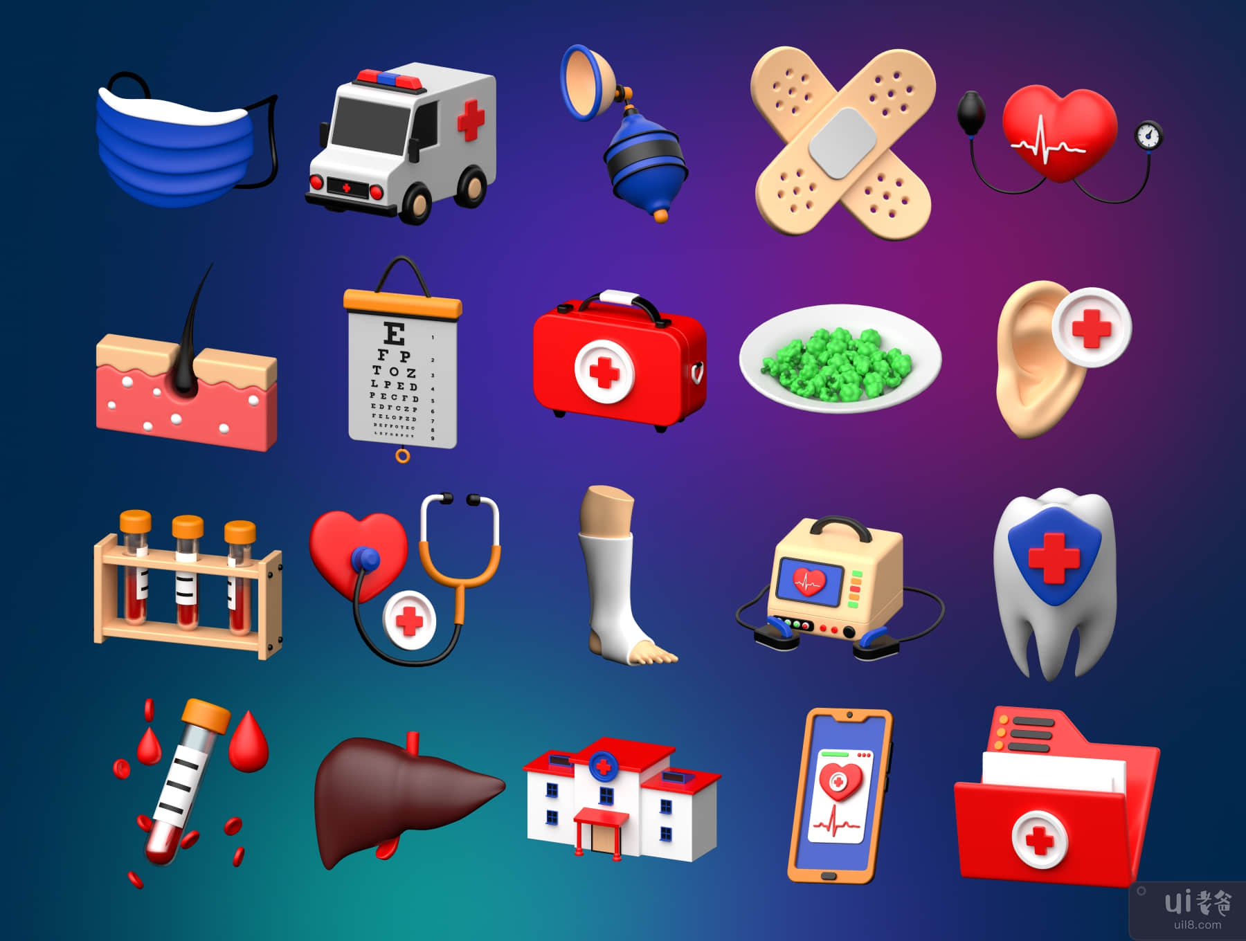 医疗 3D 图标集 (Medical 3D icons Set)插图