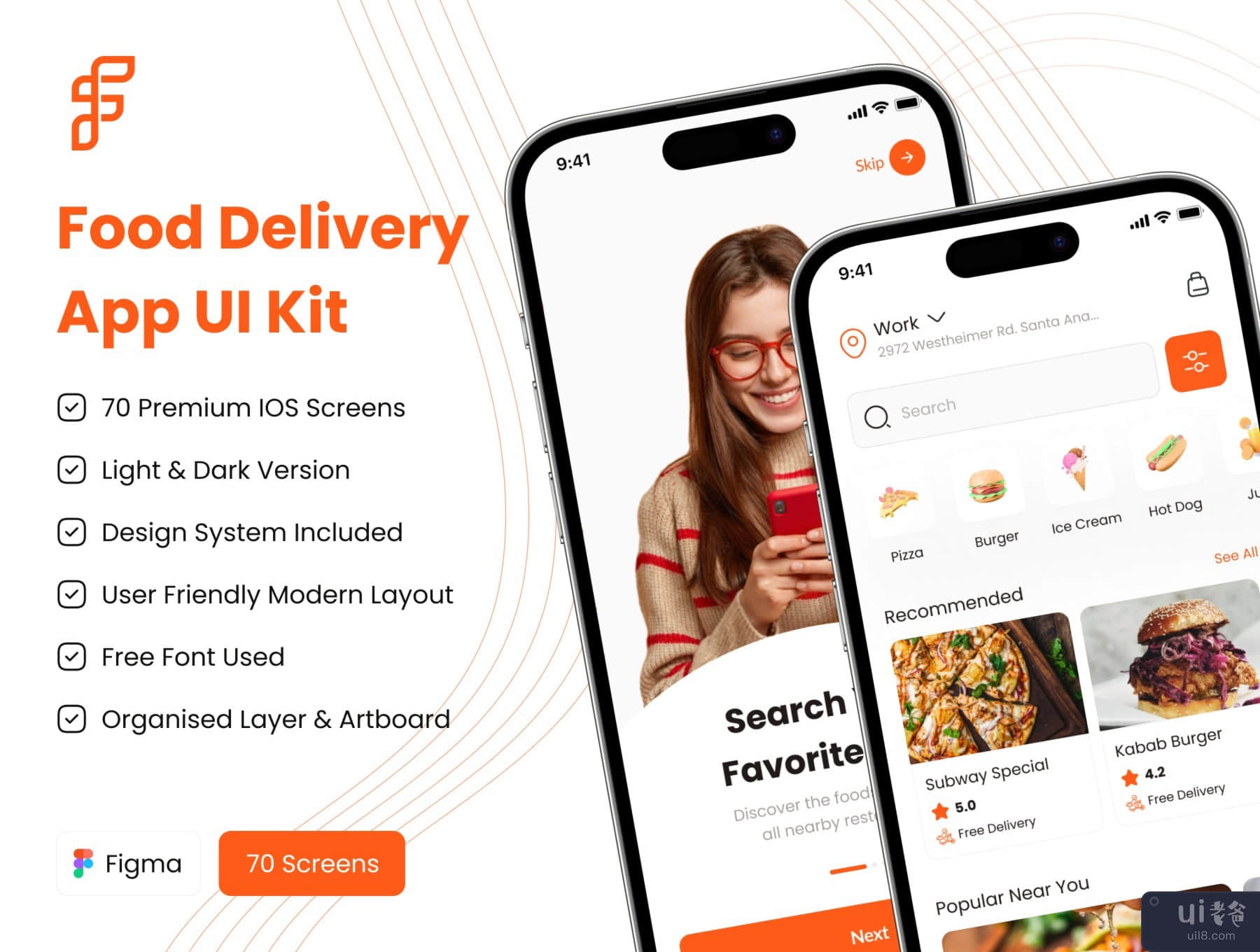 食品配送应用程序 UI 工具包 (Food Delivery App UI Kit)插图1