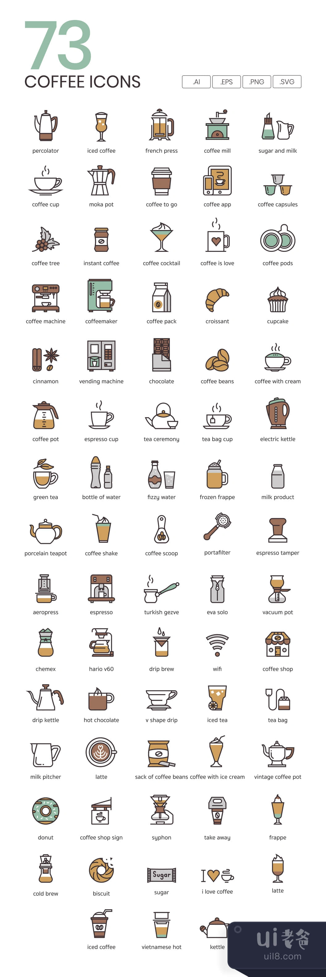 73个咖啡图标 (73 Coffee Icons)插图1