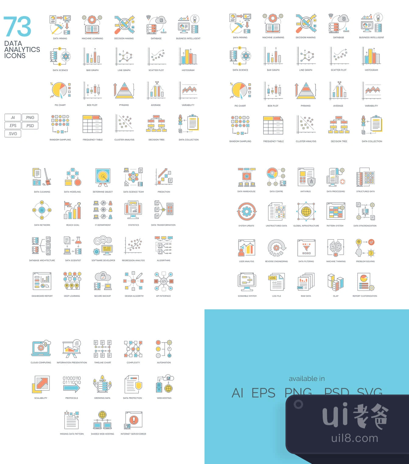 73个数据分析图标 (73 Data Analytics Icons)插图1