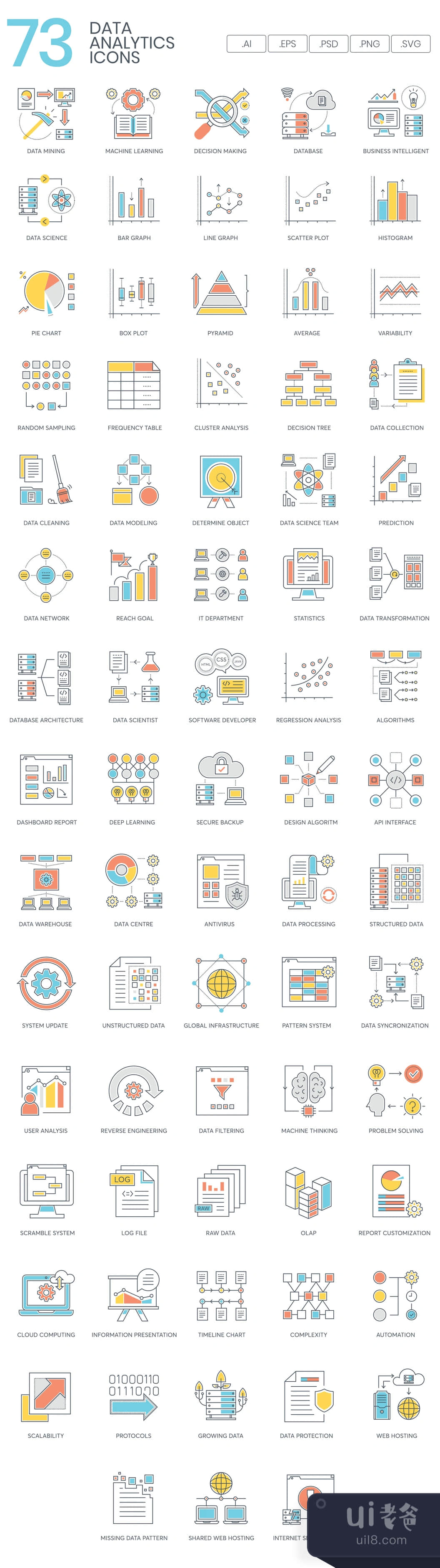 73个数据分析图标 (73 Data Analytics Icons)插图