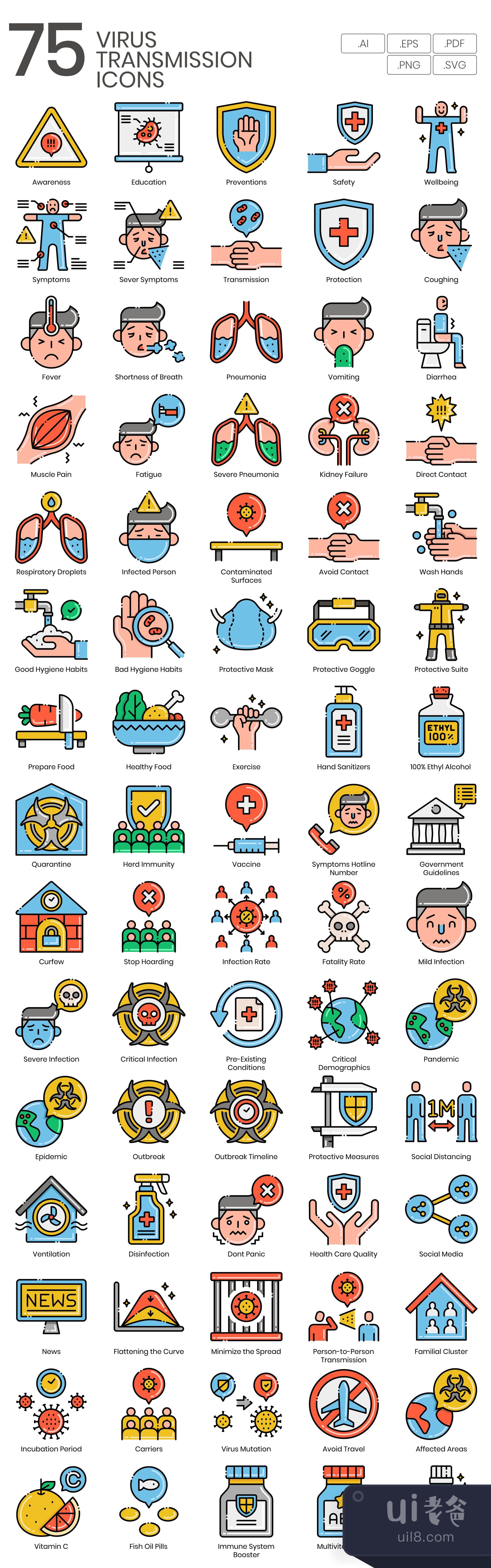 75个病毒传播图标美学系列 (75 Virus Transmission Icons Aesthet插图