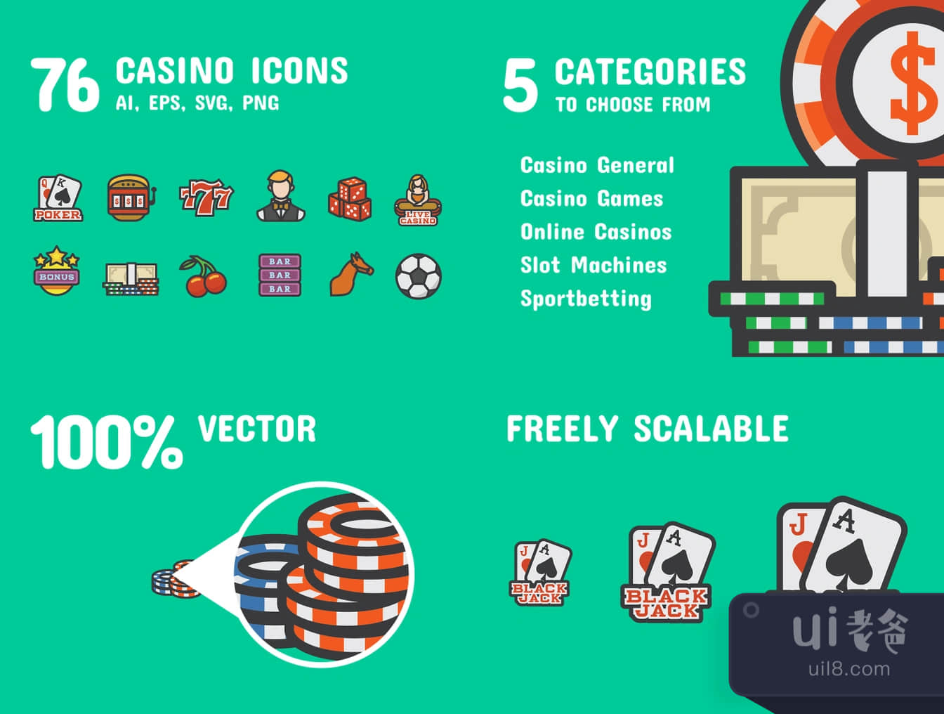 76个赌场图标 (76 Casino Icons)插图1