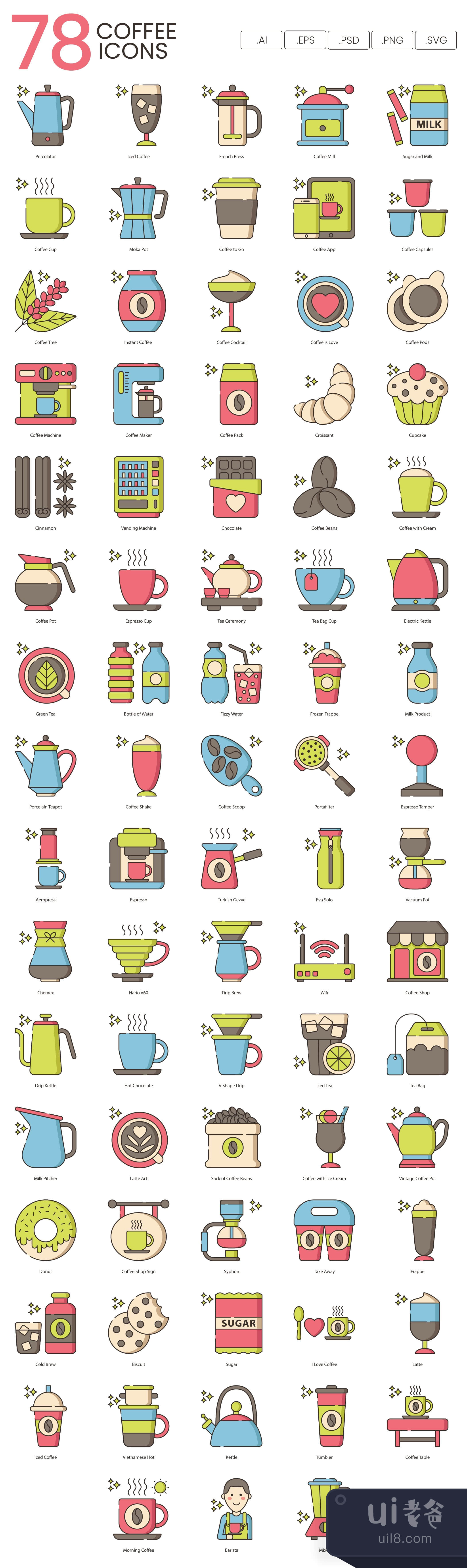 78 咖啡图标 榛子系列 (78 Coffee Icons  Hazel Series)插图