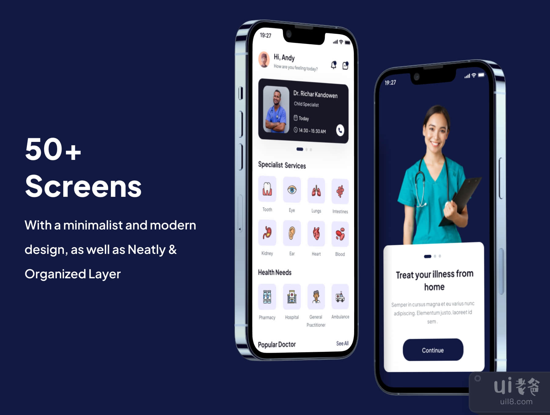医生--健康应用程序UI套件 (Doctor- Health Apps UI Kits)插图1
