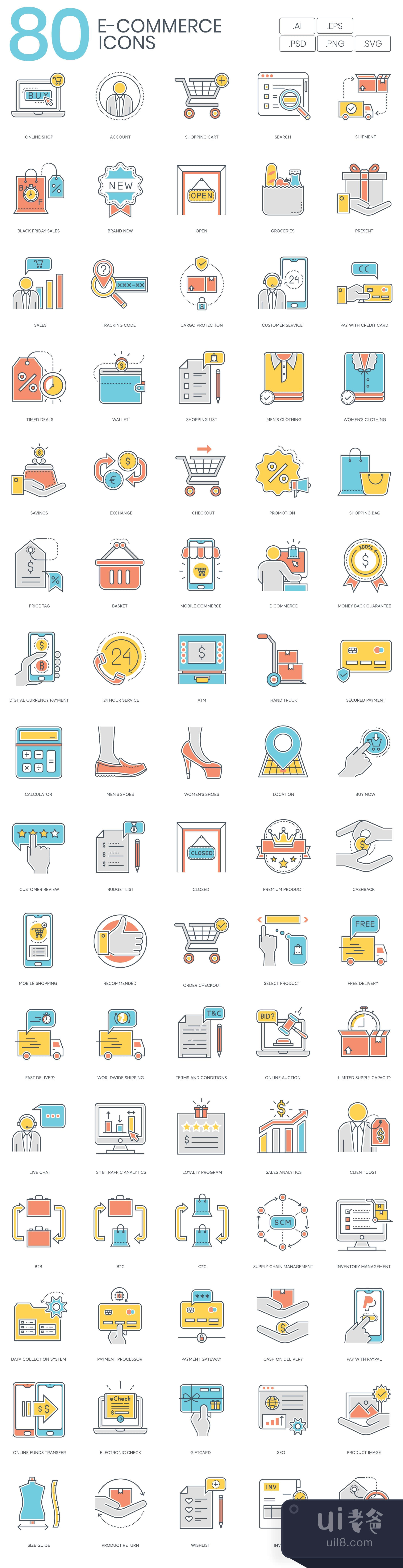 80 电子商务购物图标 (80 E-Commerce  Shopping Icons)插图1