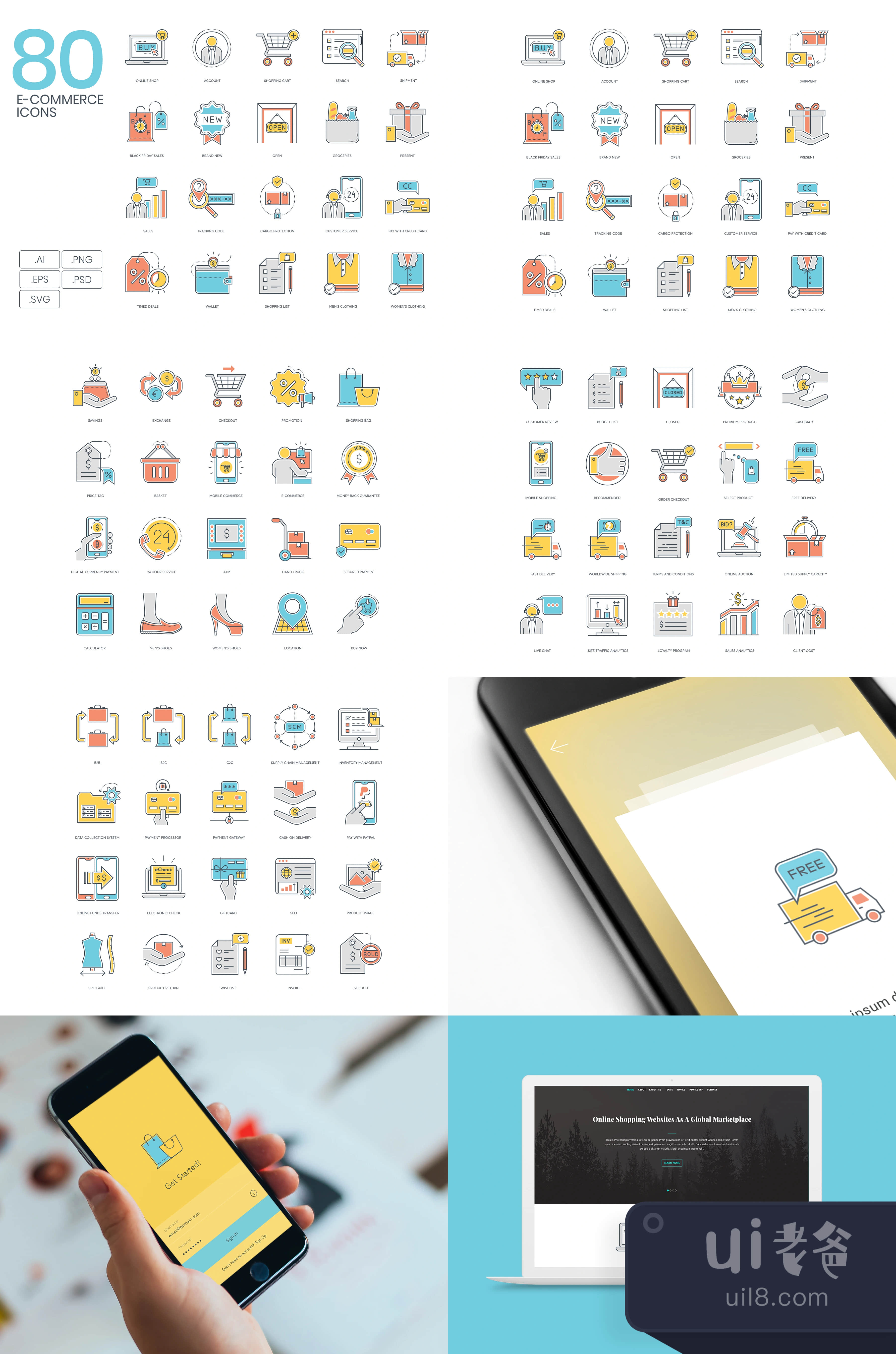 80 电子商务购物图标 (80 E-Commerce  Shopping Icons)插图