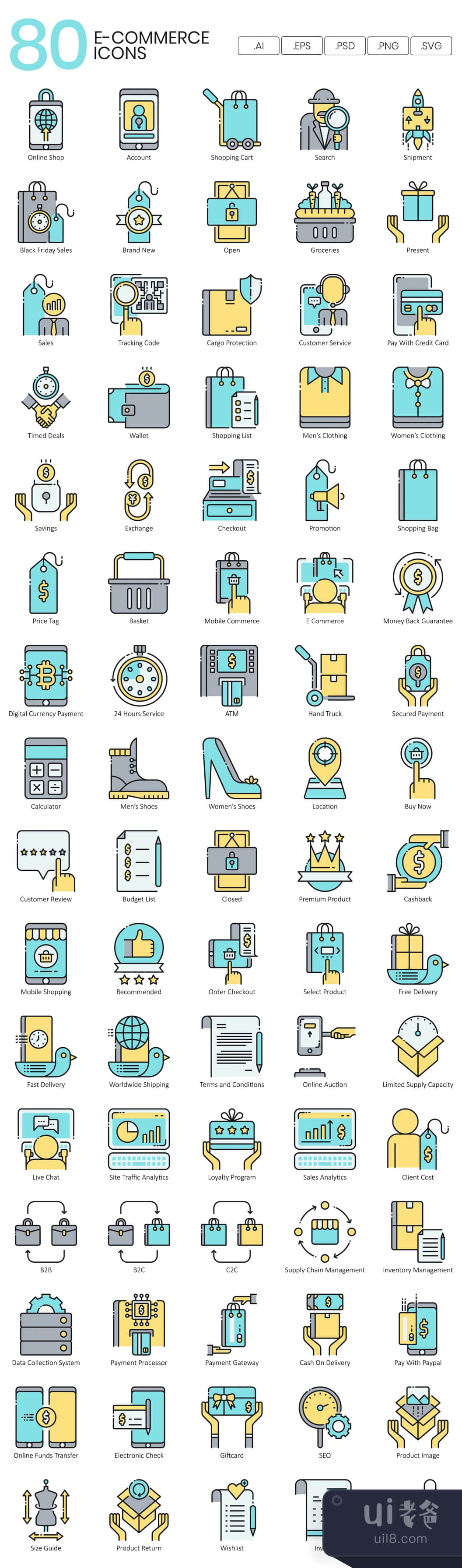 80个电子商务图标 (80 E-Commerce Icons)插图