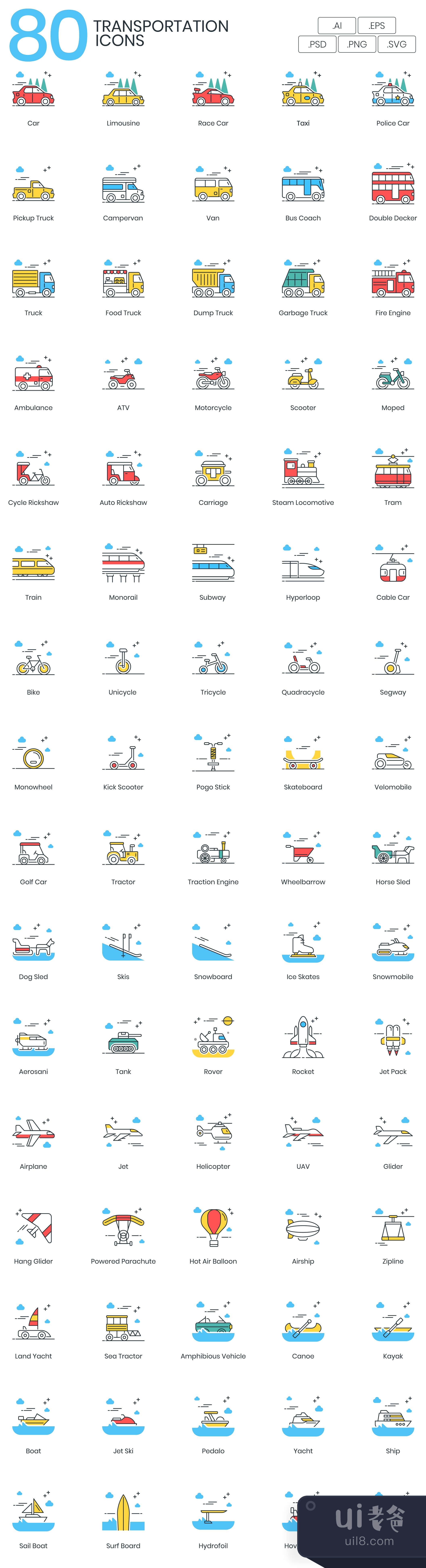 80个交通图标 (80 Transportation Icons)插图1