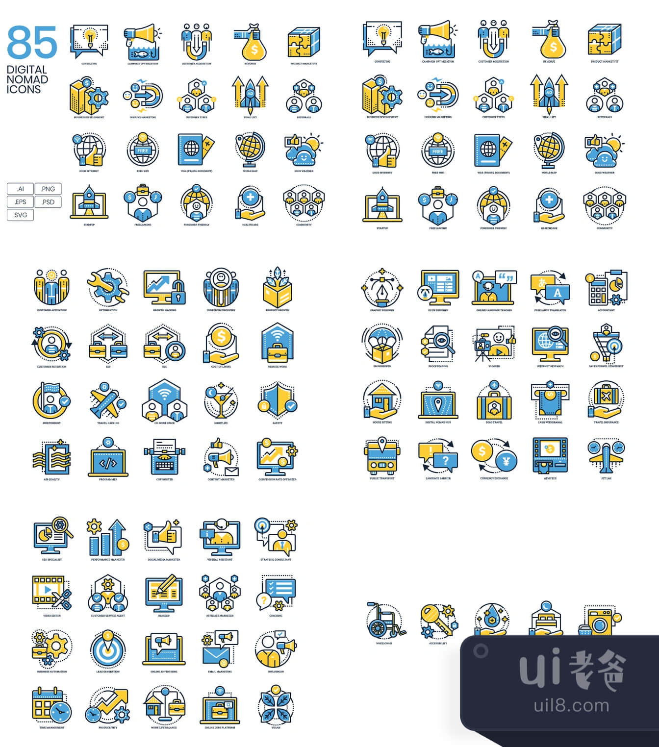 85个数字游民图标 (85 Digital Nomad Icons)插图1