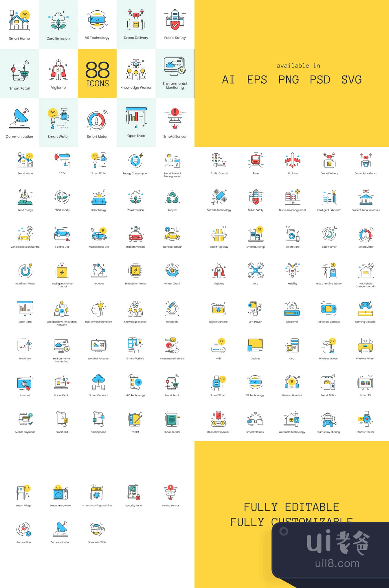 88个智能技术图标 (88 Smart Technology Icons)插图