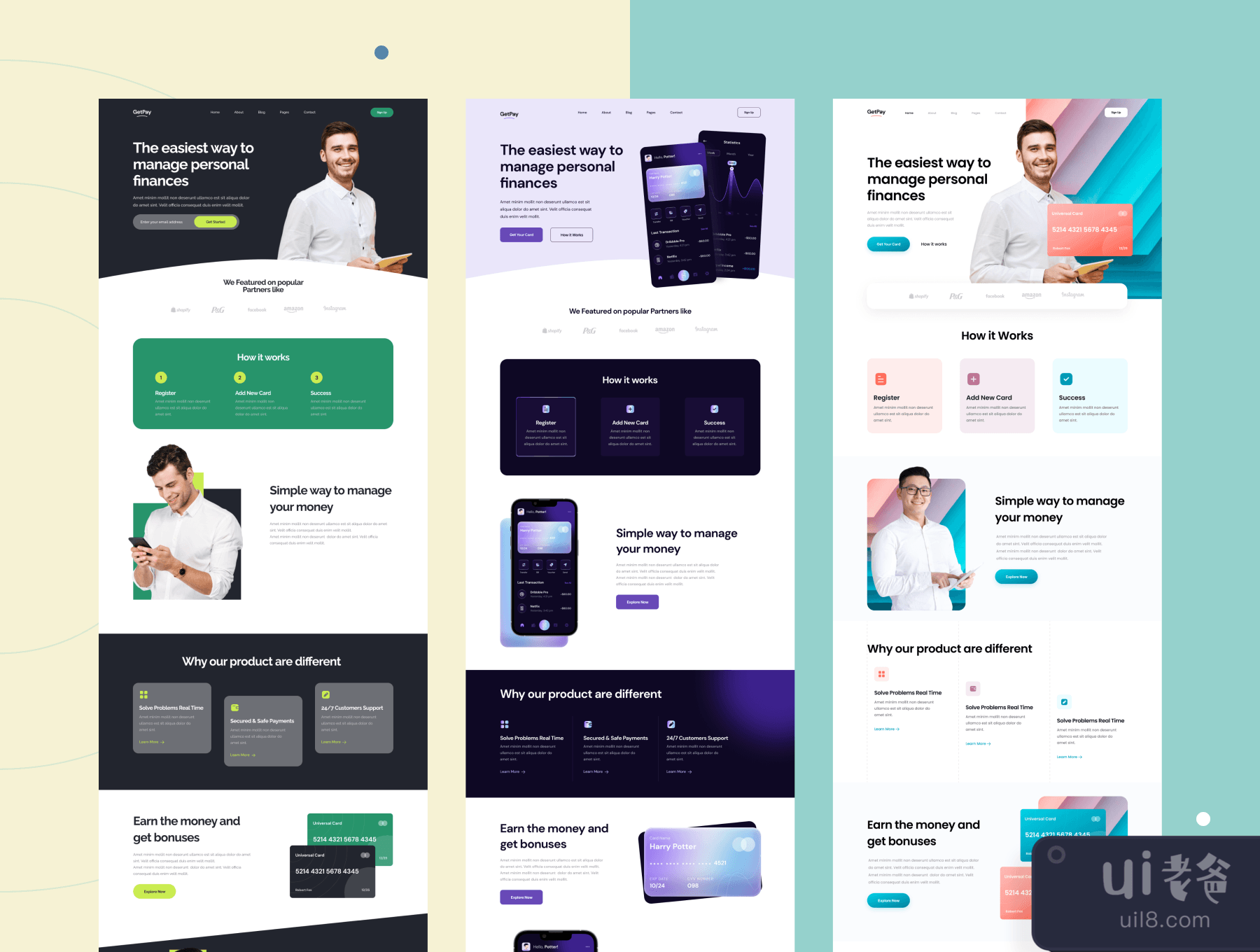 GetPay - 6个独特的金融登陆页面 (GetPay - 6 Unique Finance Landing Pages)插图3