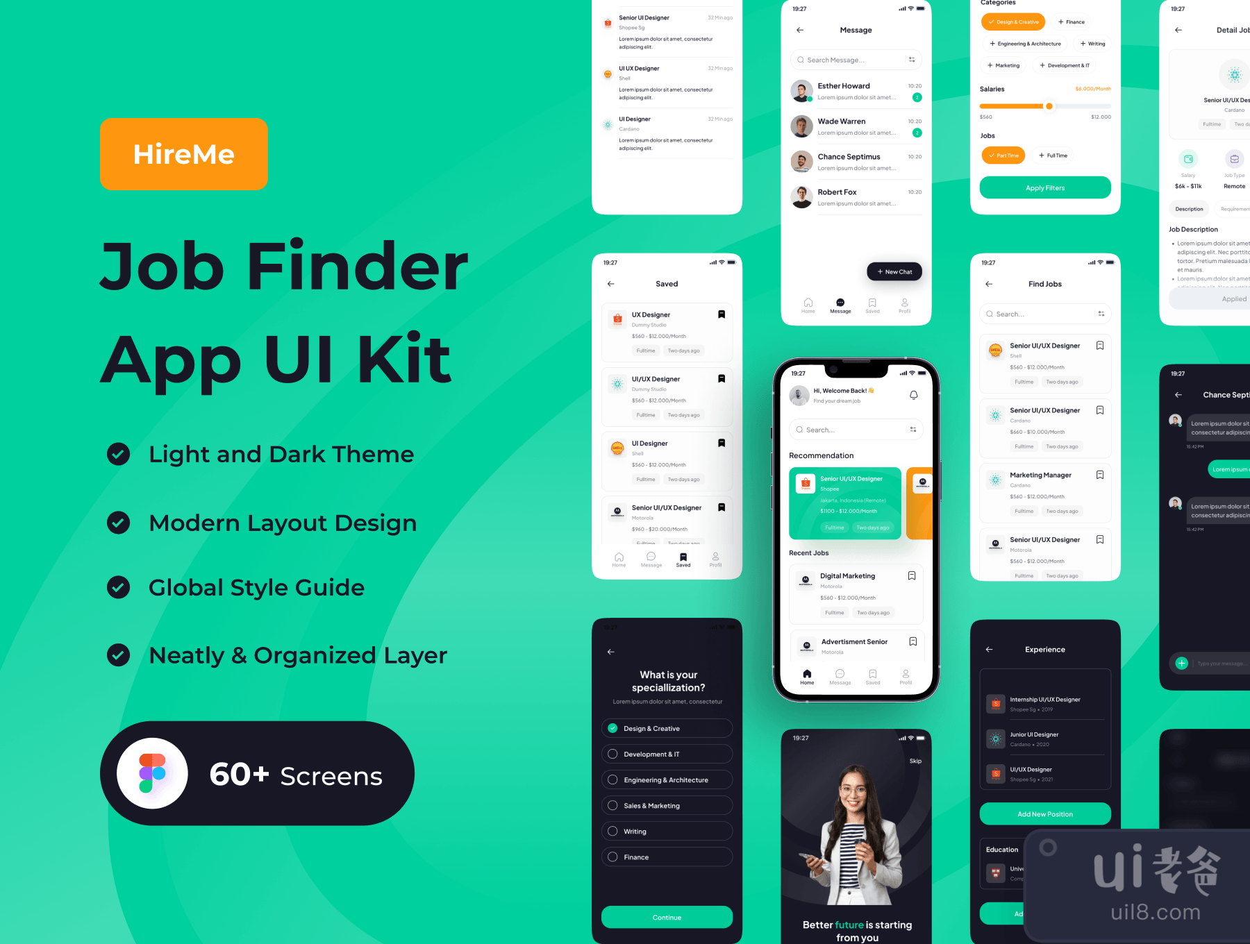 HireMe – 工作搜索器应用程序UI工具包 (HireMe – Job Finder App UI Kit)插图7