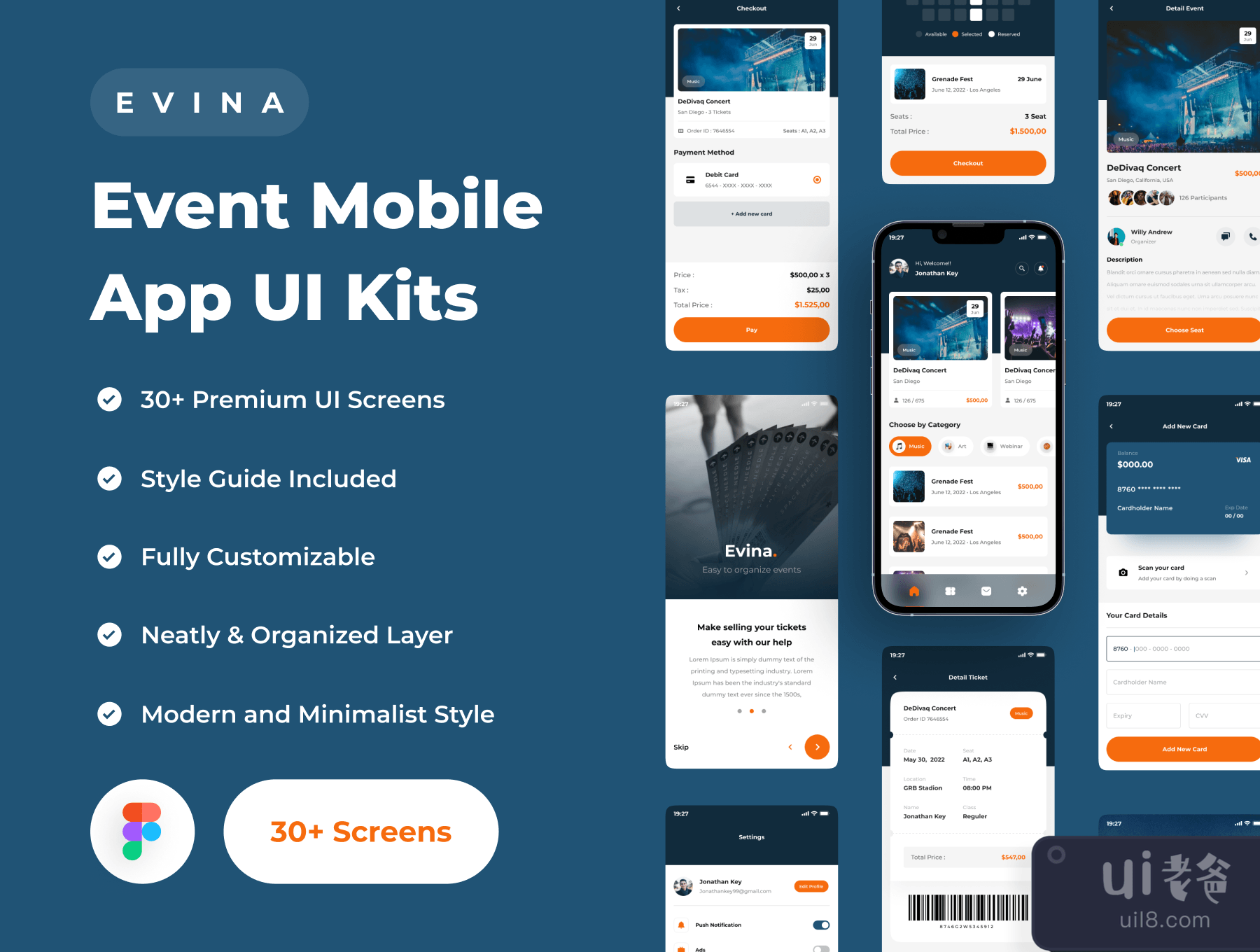 Evina - 事件移动应用程序UI套件 (Evina - Event Mobile App UI Kits)插图4