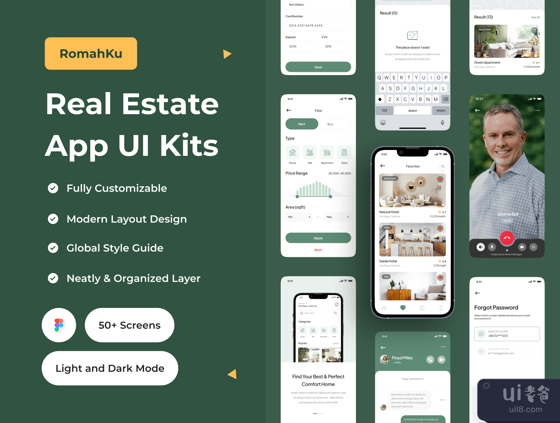 Romahku - 房地产应用UI工具包 (Romahku - Real Estate App UI Kit)插图