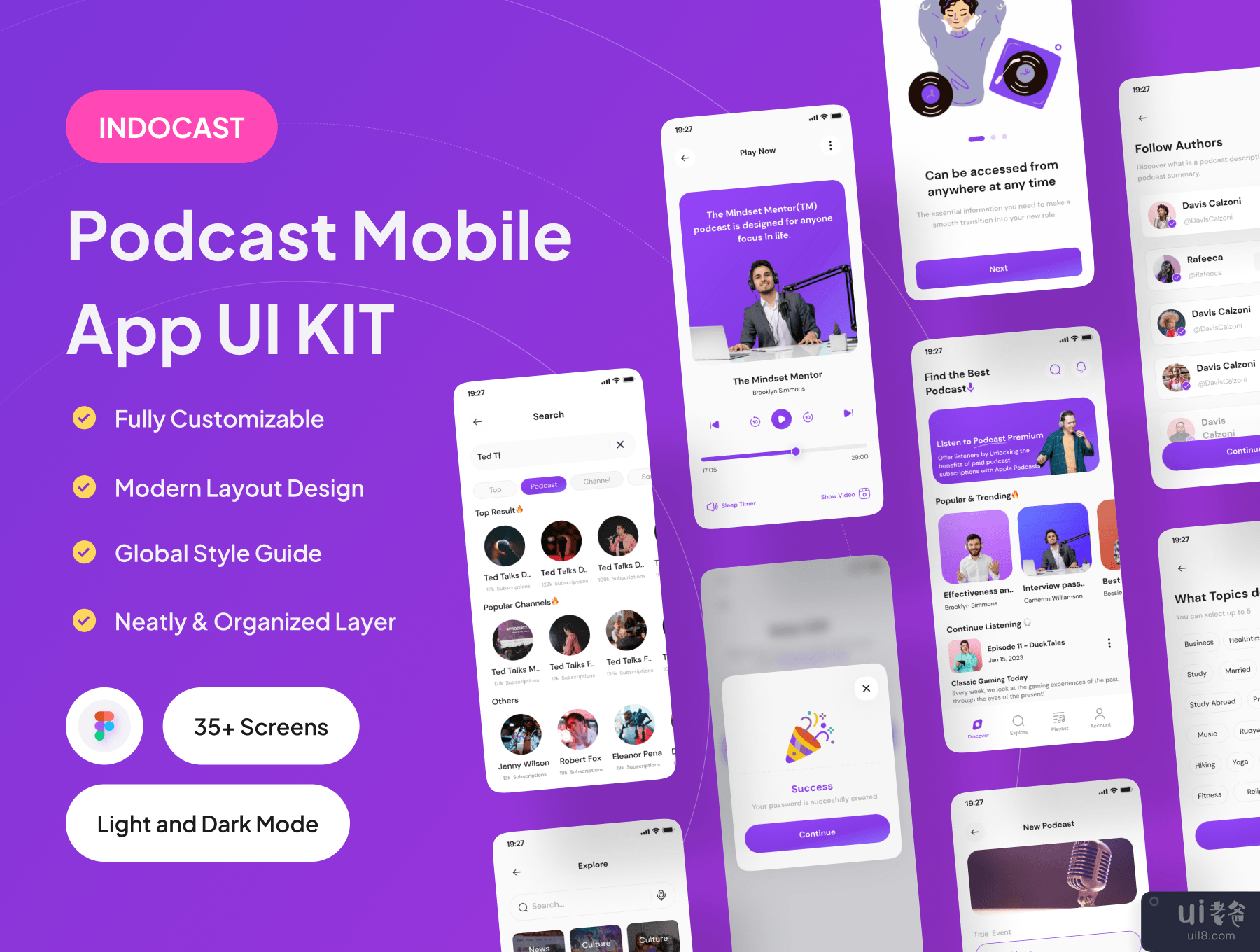 INDOCAST - 播客移动应用程序 UI 工具包 (INDOCAST - Podcast Mobile App UI Kit)插图7