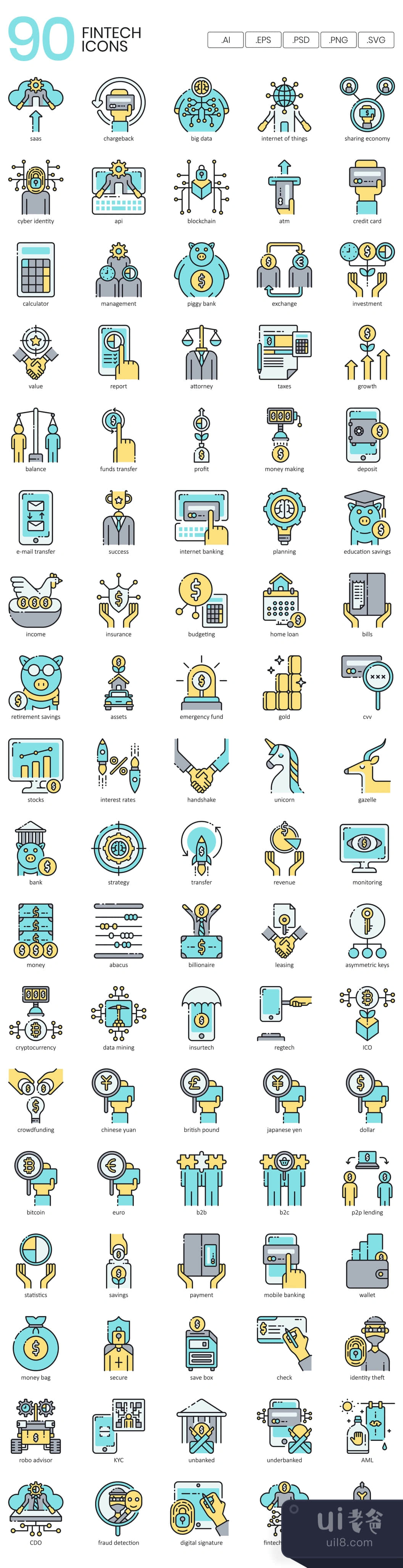90个金融技术图标 (90 Fintech Icons)插图1