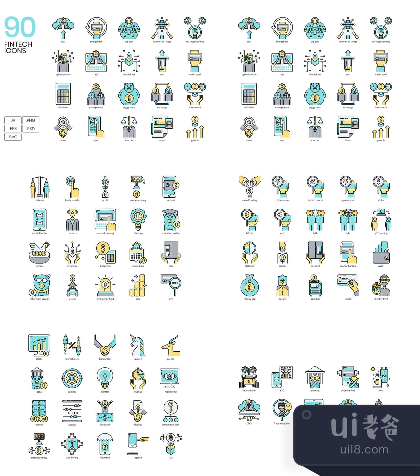 90个金融技术图标 (90 Fintech Icons)插图